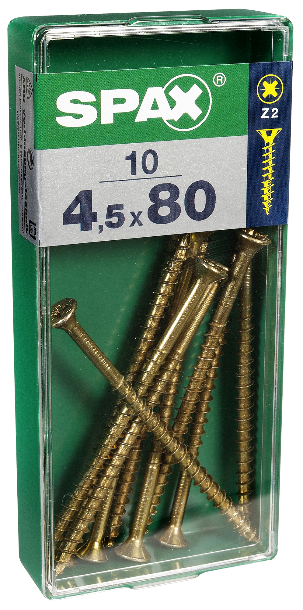 10 Tornillo para madera SPAX pozidriv con cabeza avellanada, ø 4.5 x L. 80 mm - 4