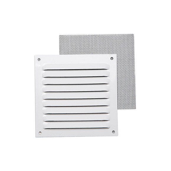 Grelha ventilação 10x10cm s/b com mosqueteira lacado branco
