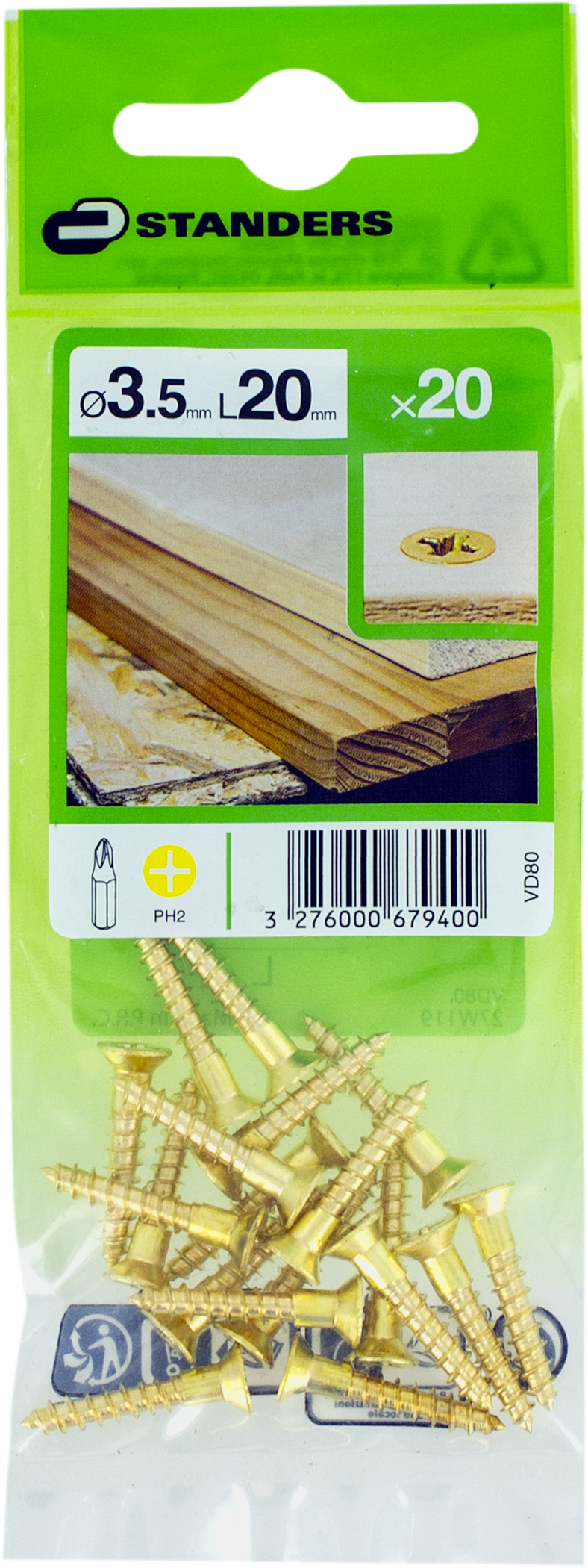 20 Tornillo para madera STANDERS phillips con cabeza avellanada, ø 3.5 x L.20 mm - 6