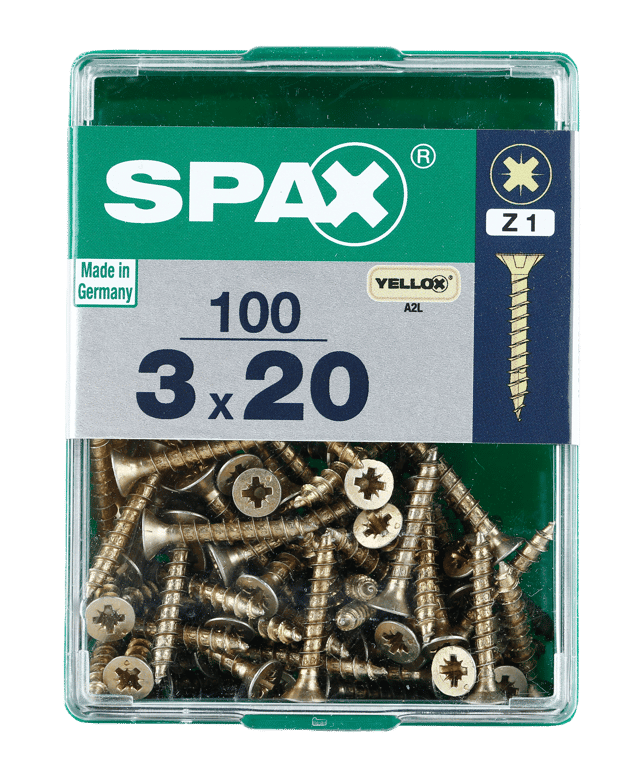 100 Tornillo para madera SPAX pozidriv con cabeza avellanada, ø 3 x L. 30 mm