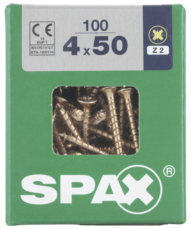 100 Tornillo para madera SPAX pozidriv con cabeza avellanada, ø 4 x L. 50 mm