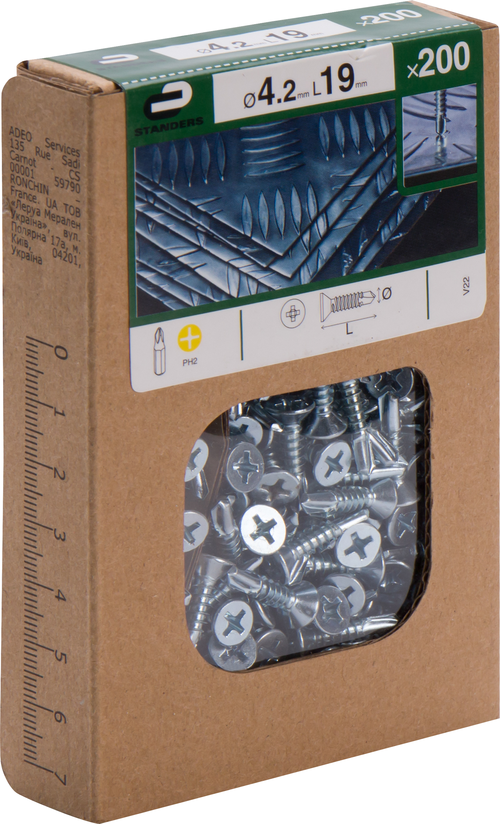 200 Tornillo para metal STANDERS phillips con cabeza avellanada, ø 4.2 x L.19 mm - 4