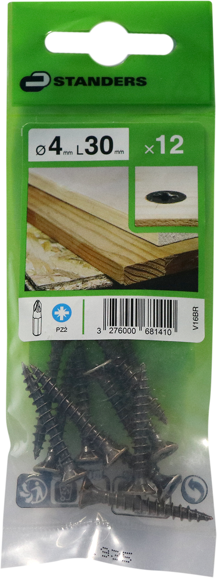 12 Tornillo para madera STANDERS pozidriv con cabeza avellanada, ø 4 x L. 30 mm - 3