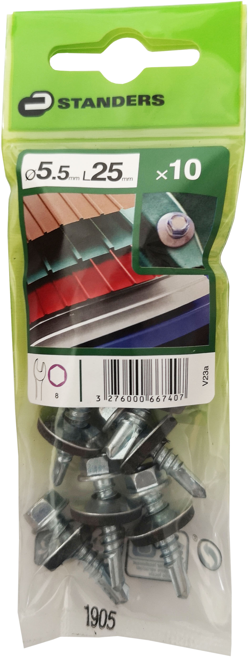 10 Tornillo para techo STANDERS con cabeza hexagonal, ø 5.5 x L. 25 mm - 7