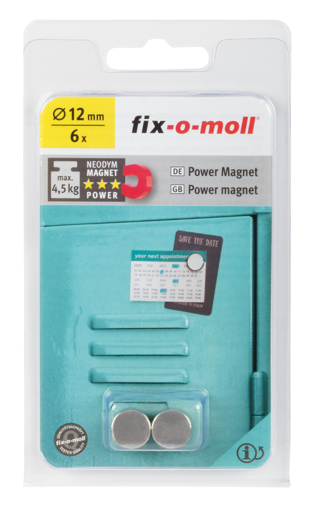 6 Ímanes disco 3x12 mm 4,5 kg Fix-O-Moll