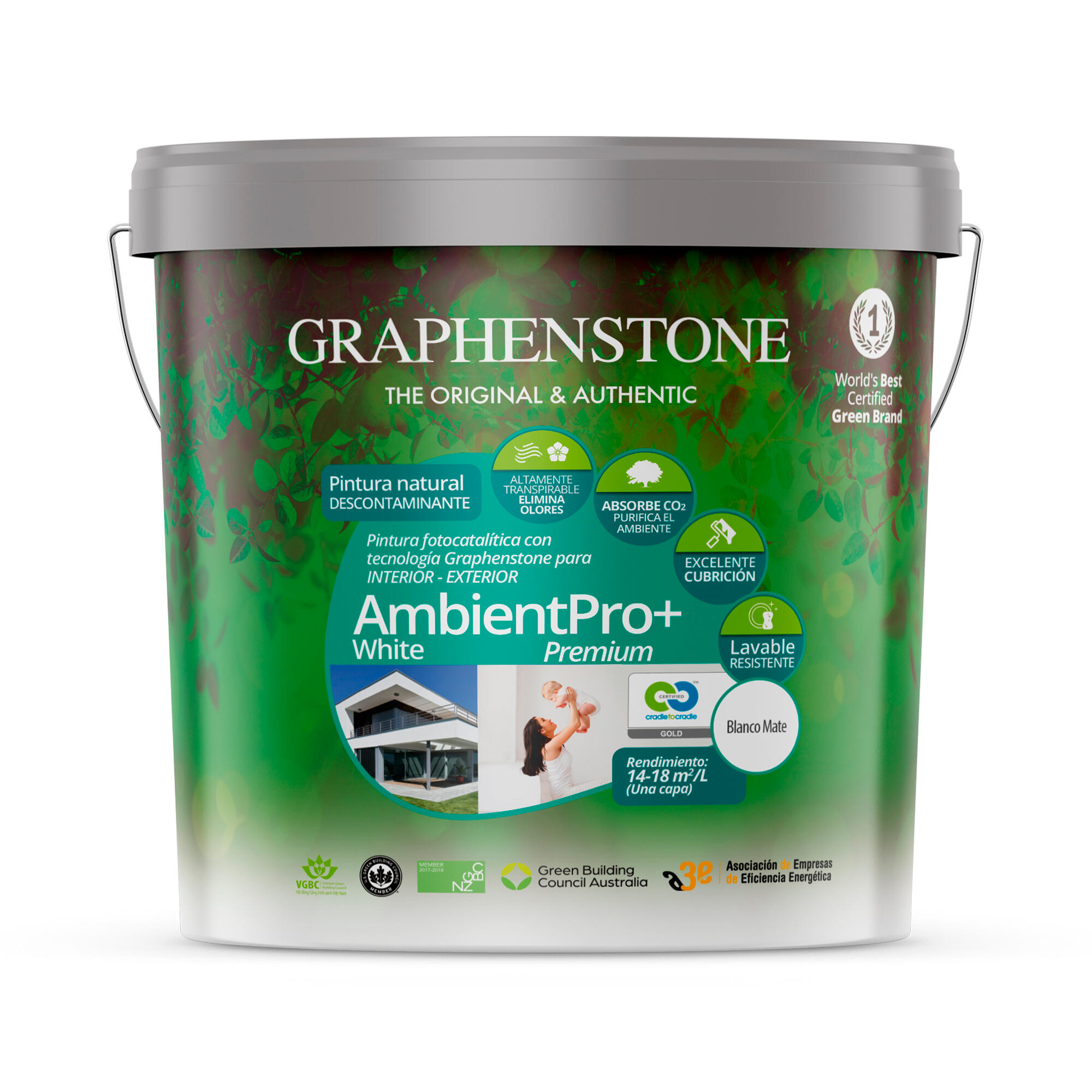 Pintura de interior fotoctalítica ambientpro graphenstone color blanco mate 15l para paredes y techos