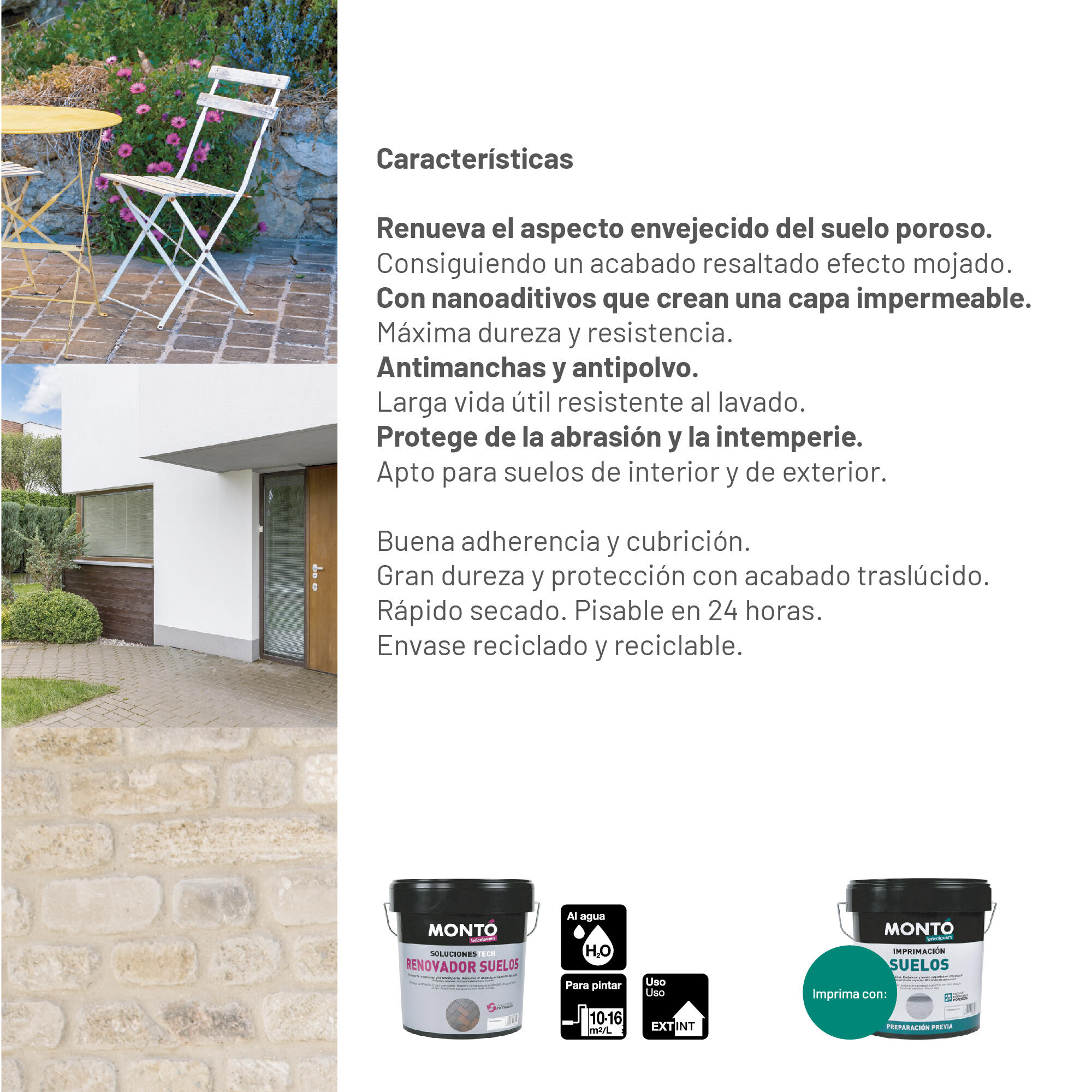 Pintura suelo color transparente para hormigón, piedra, ladrillo MONTÓ semibrillante 750ml base agua - 4