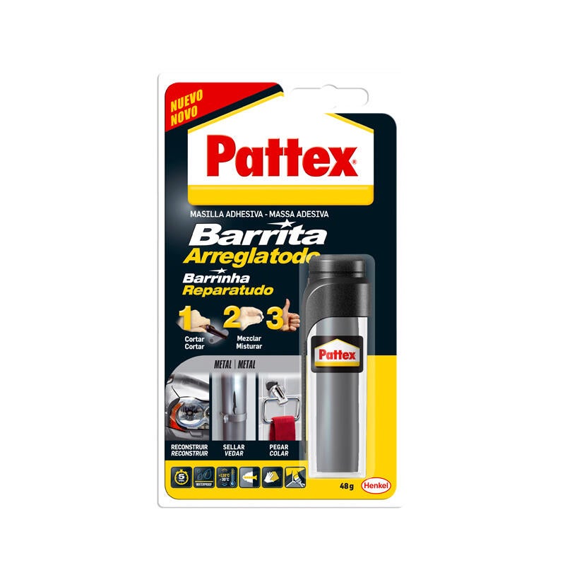 Masilla de reconstrucción PATTEX Arreglatodo 48 gr gris para aluminio, bi -componente para mezclar. Para pegar y reparar un material roto. - 3