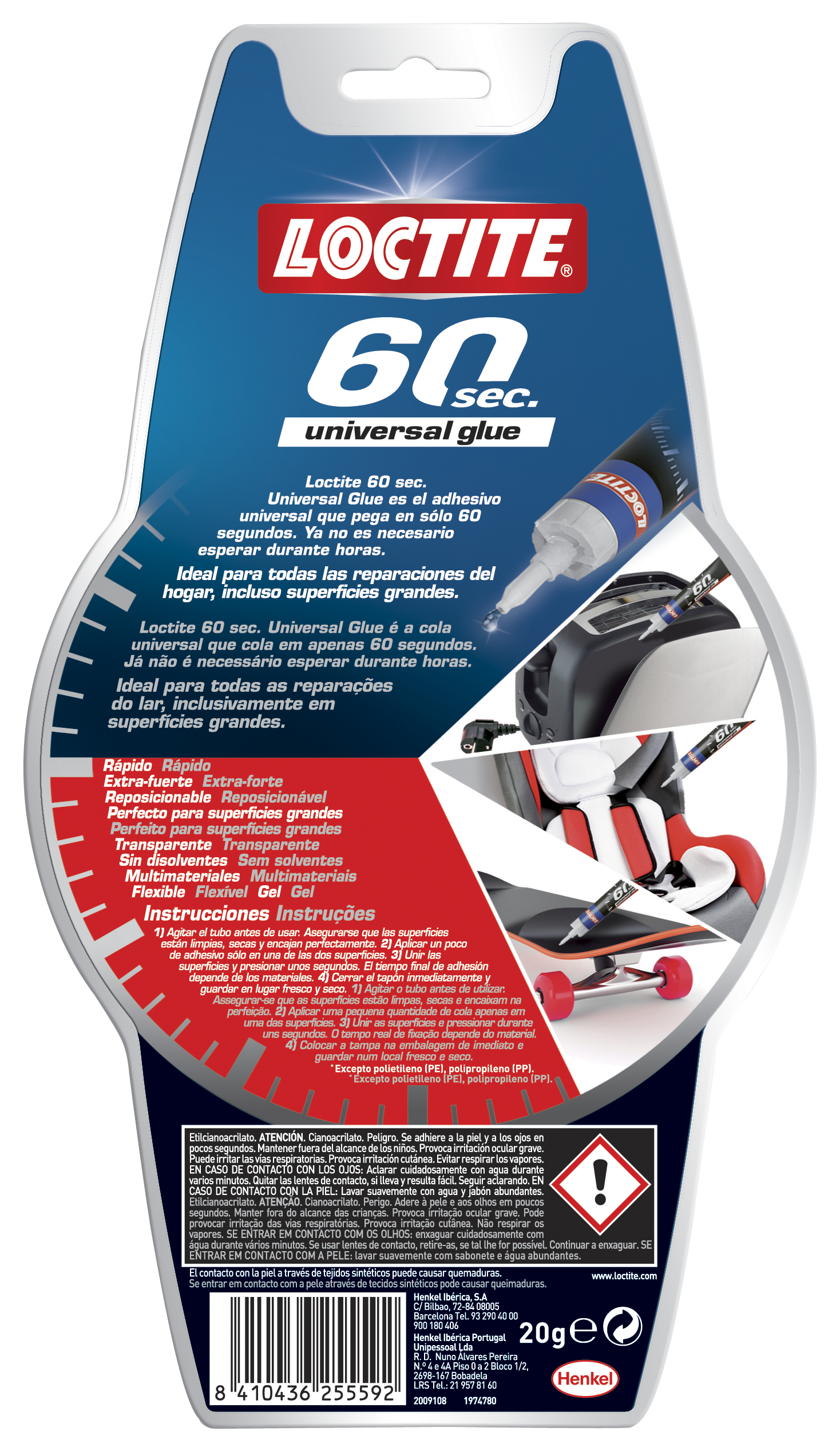 Pegamento instantáneo Loctite 60 segundos 20 gr transparente para metal, madera, plástico, cartón, se puede pintar, resistente al calor. Para unir materiales. - 5