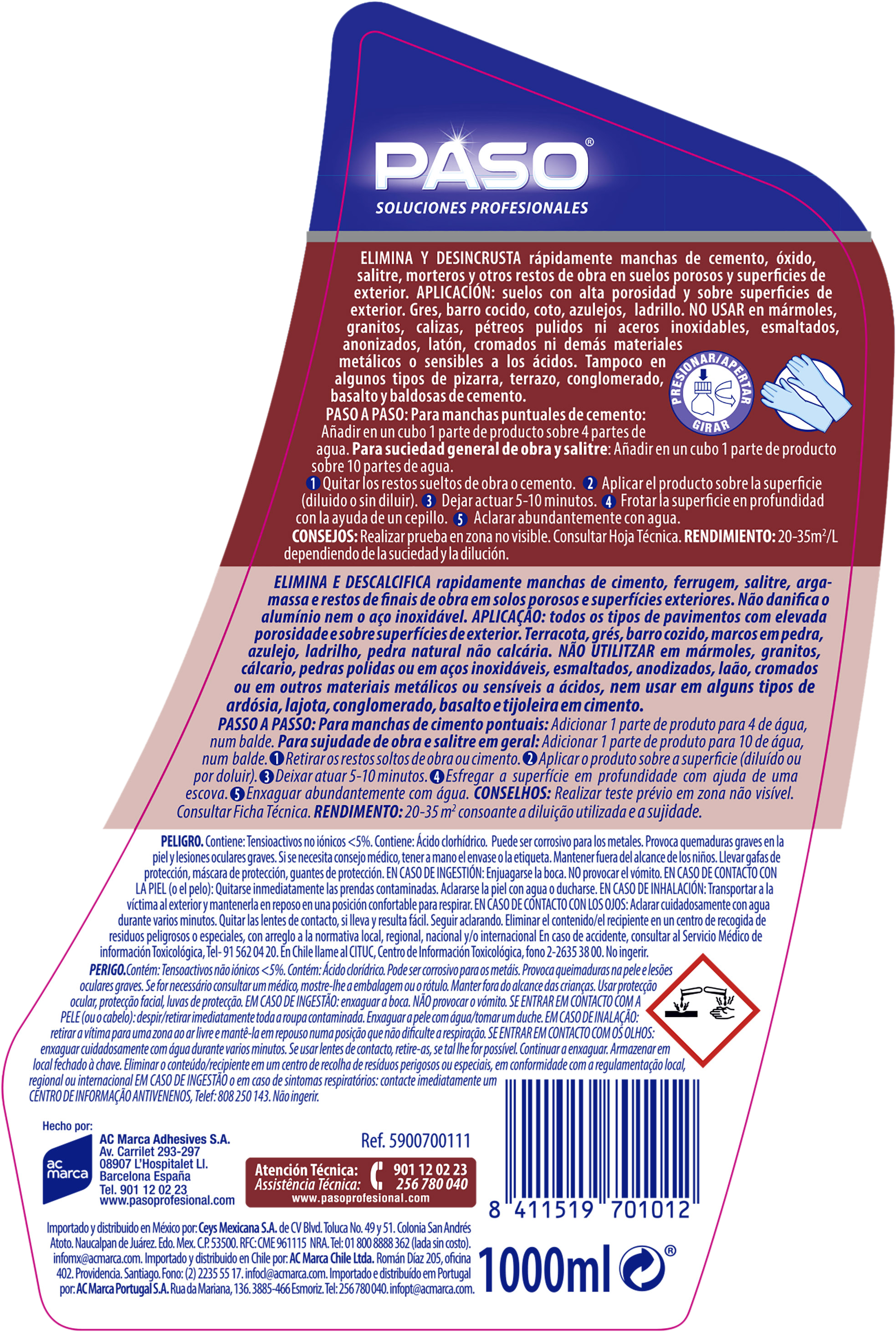 Remover cimento pavimentos porosos 1 L Paso Ceys - 3