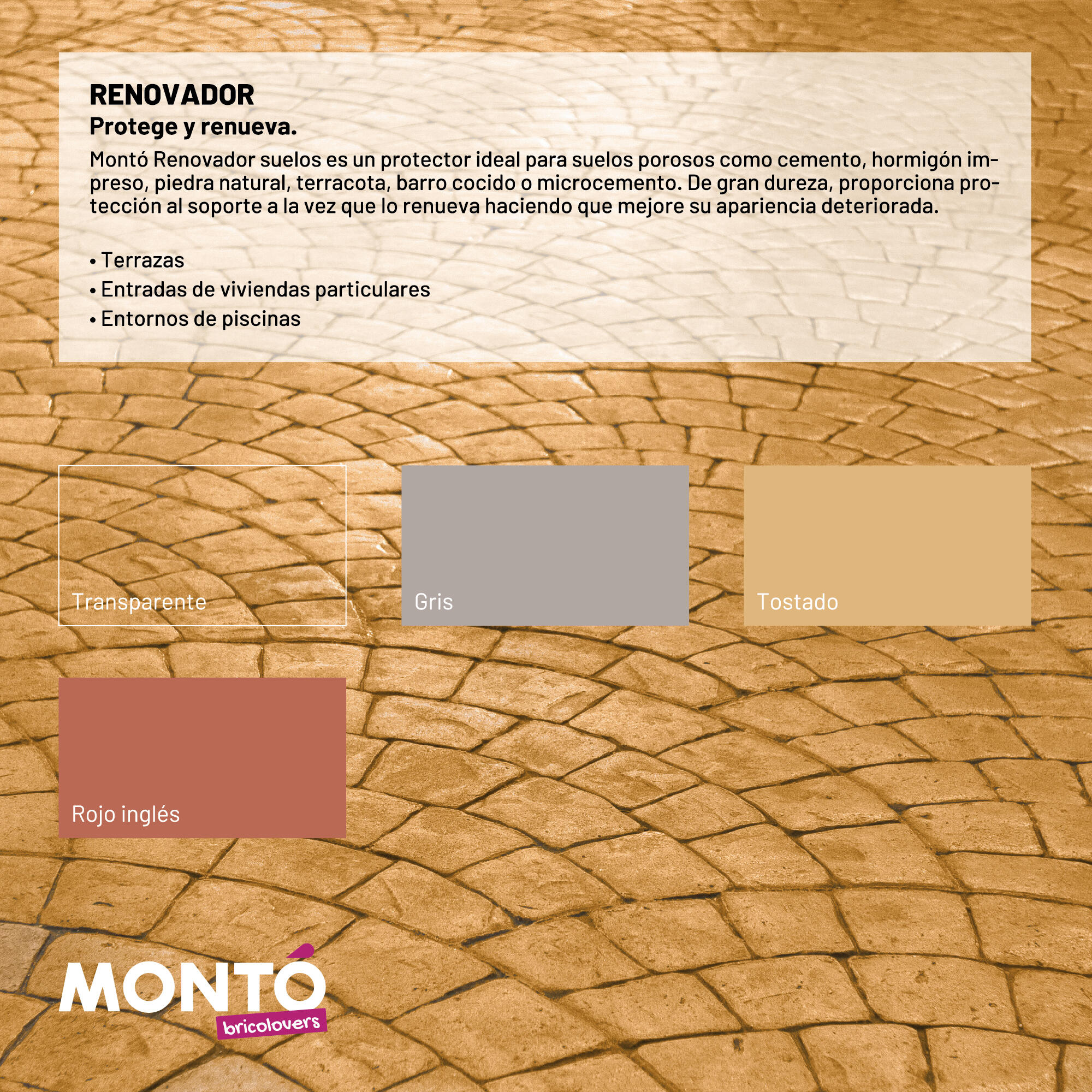 Pintura suelo color transparente para hormigón, piedra, ladrillo MONTÓ semibrillante 750ml base agua - 3