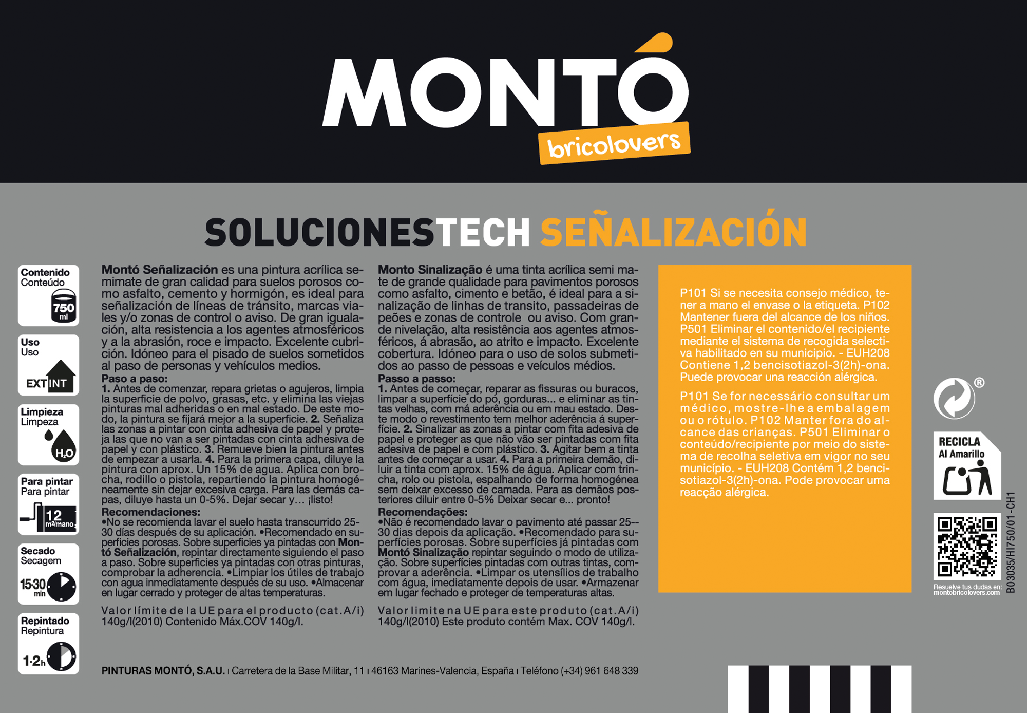 Pintura suelo color blanco para hormigón, piedra, ladrillo MONTÓ satinado 750 ml base agua - 7