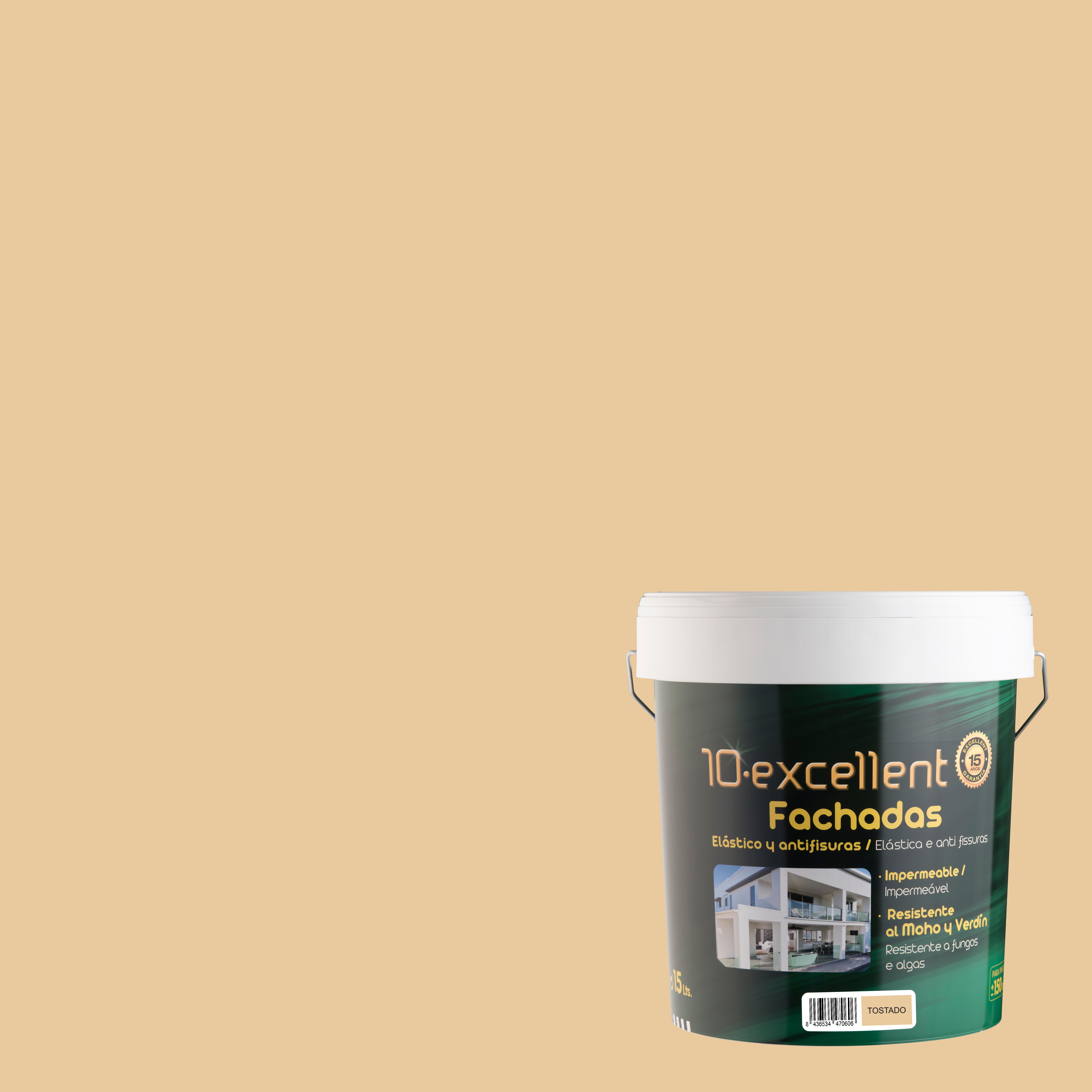 Pintura exterior color tostado para hormigón, cemento, fachada excellence mate 15l base agua