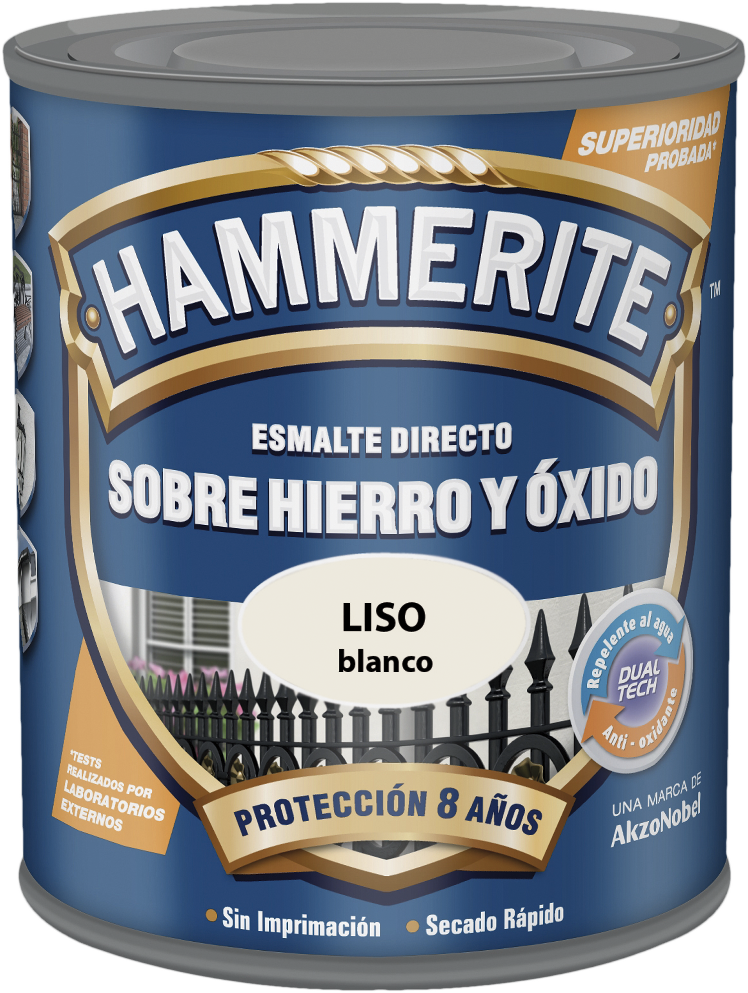 Pintura exterior color blanco para hierro, reja, ventana, persiana HAMMERITE brillante 750ml al disolvente aplicación directa sobre el óxido - 2
