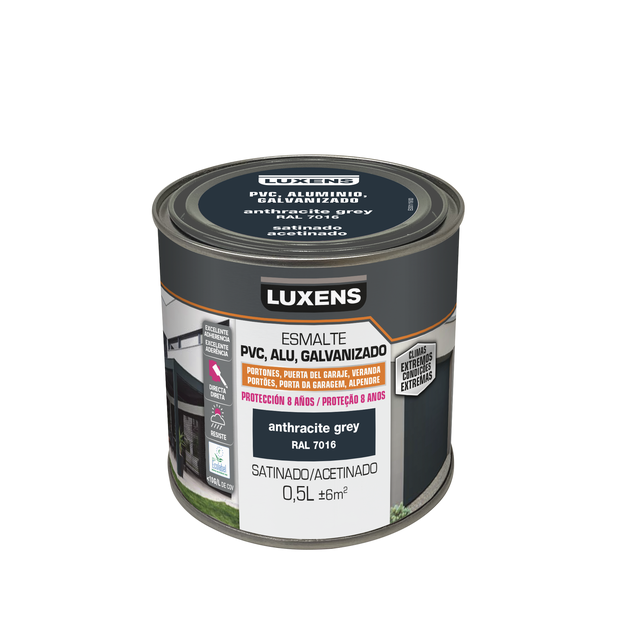 Esmalte exterior multimateriais acetinado 0,5L cinzento antracite 8 anos Luxens