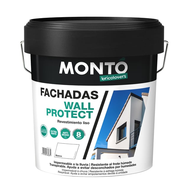 Pintura exterior color blanco para cemento, fachada MONTÓ mate 15L base agua resistencia térmica