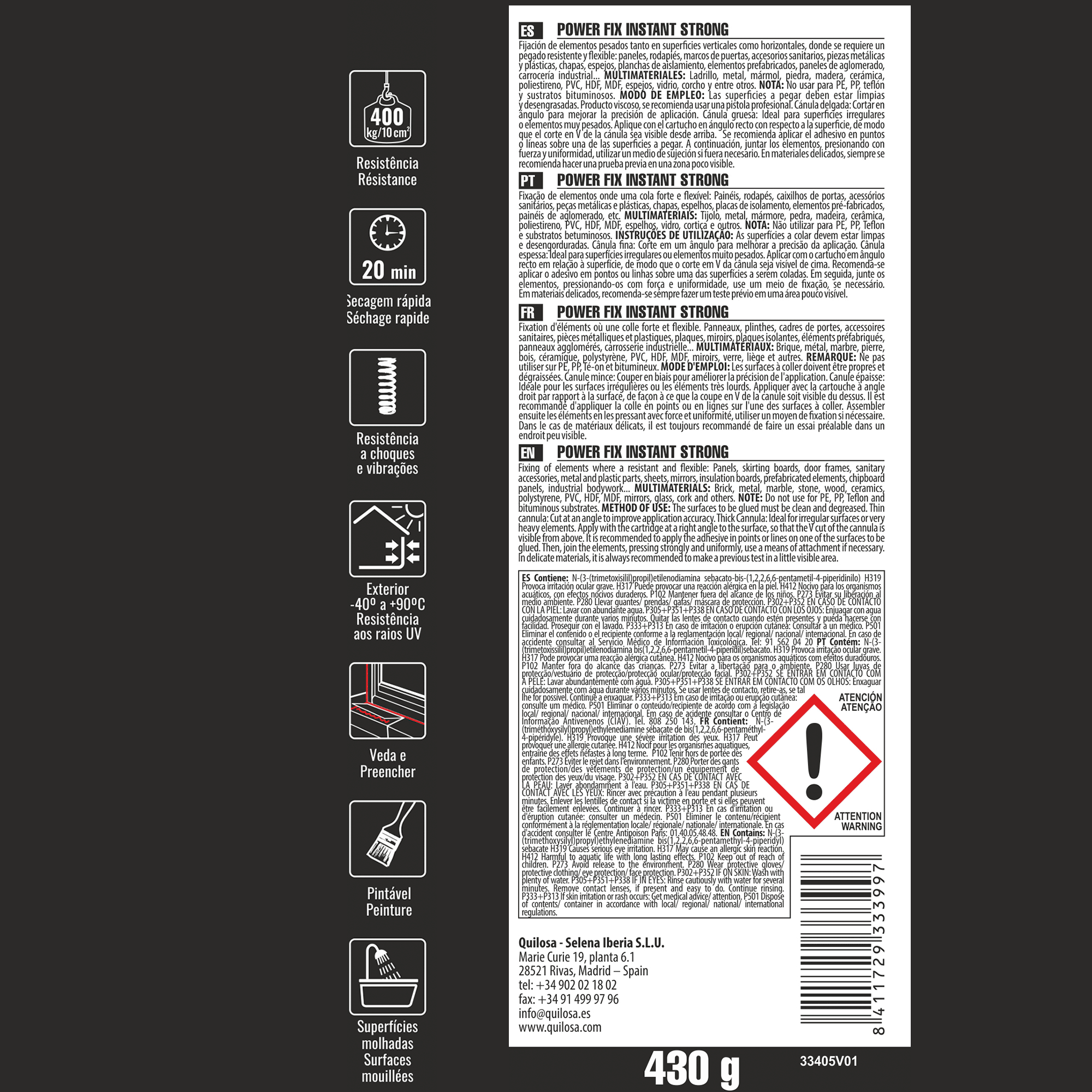 Adhesivo de montaje QUILOSA Power Fix 290 ml blanco para placa de yeso, aplicación con pistola, resiste a las heladas. Para fijar un material a una superficie. - 4