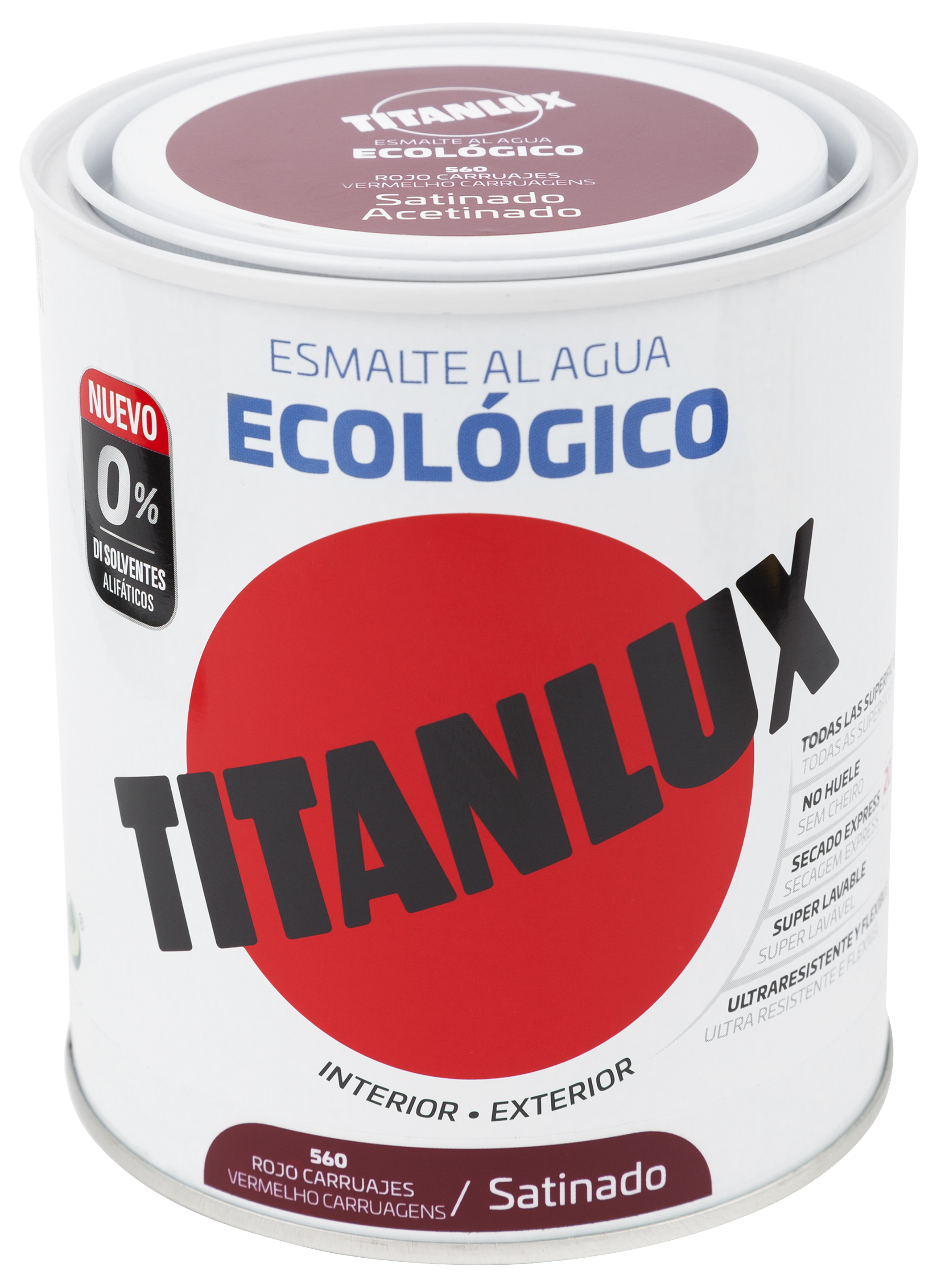 Esmalte de interior ecológico TITANLUX color rojo carruaje satinado 750ml para puertas, ventanas, radiadores y muebles - 2