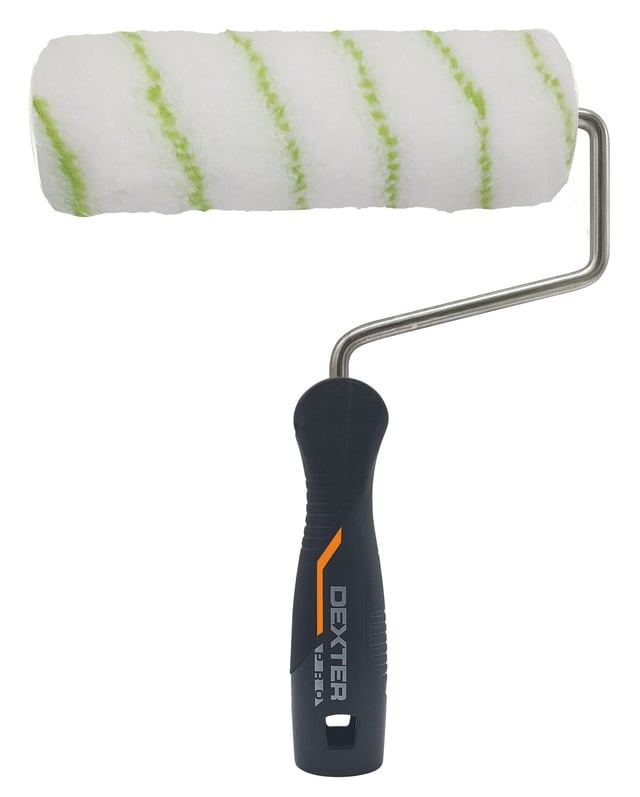 Rodillo para pintar superficies rugosas DEXTER PRO de 220 mm de anchura, 55 mm de diámetro, pelo largo (más de 12 mm). Fibra de poliamida. Varilla de aluminio.