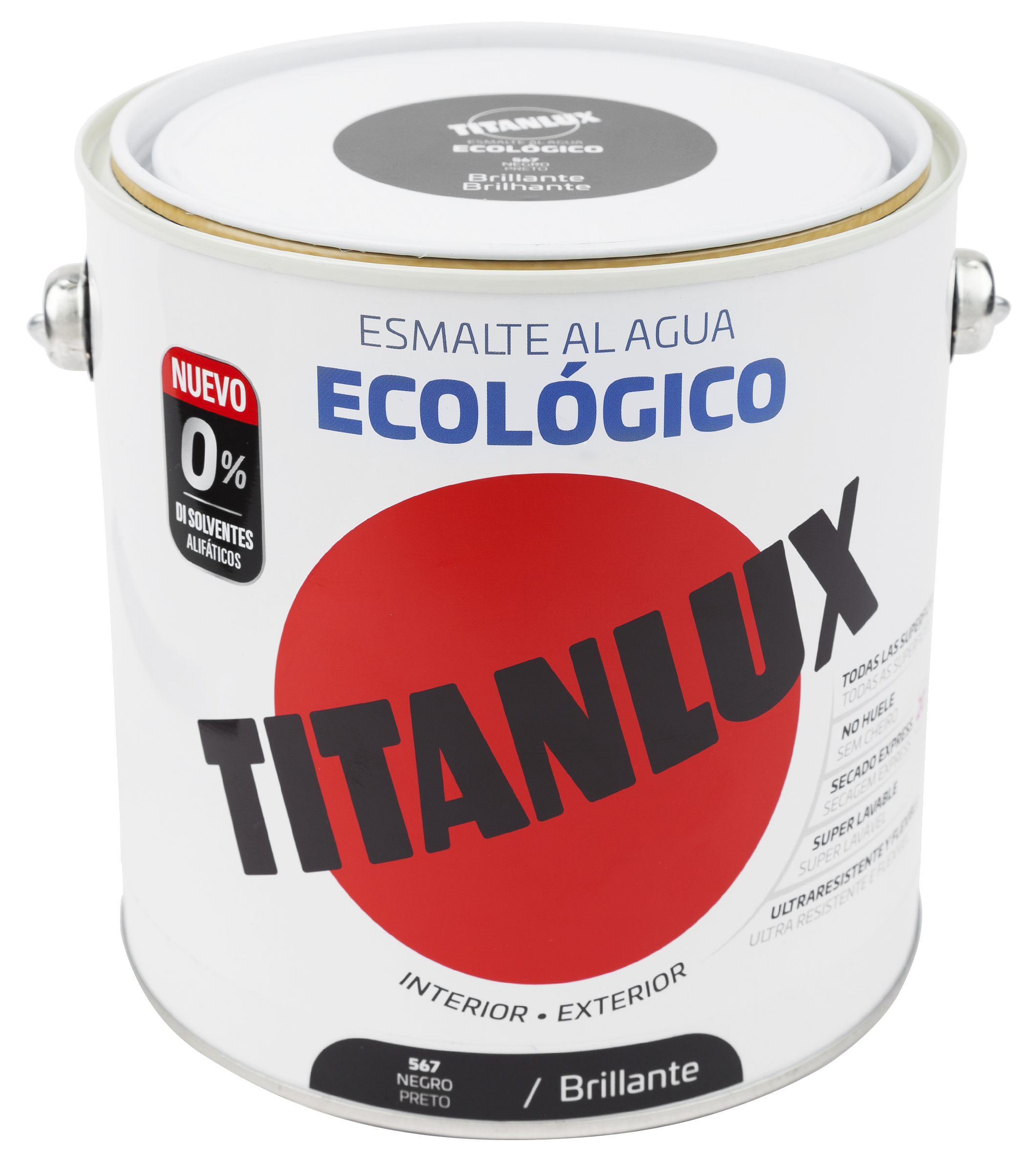 Esmalte interior al agua titanlux negro brillo 2,5l
