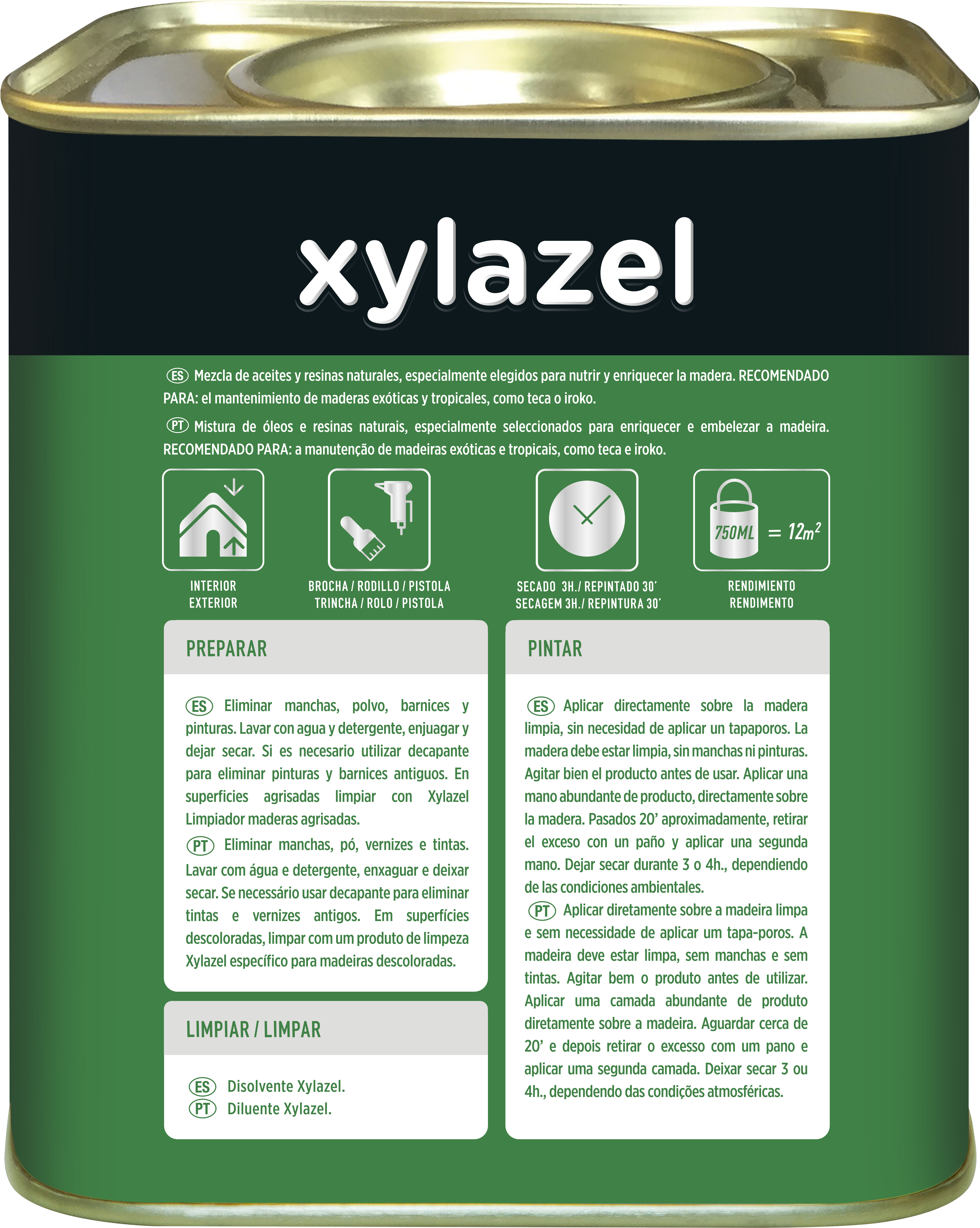 Aceite de teca color incoloro para caseta de jardín, mobiliario, puerta, ventana XYLAZEL mate 4L base agua - 3