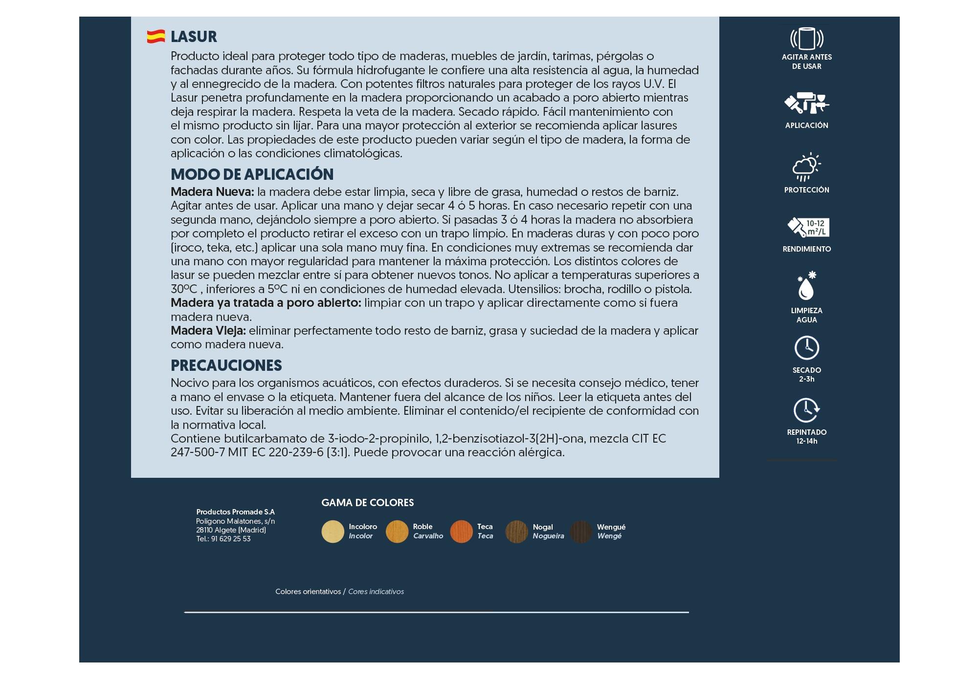 Lasur Promade para madera exterior satinado 750ml teca - 7