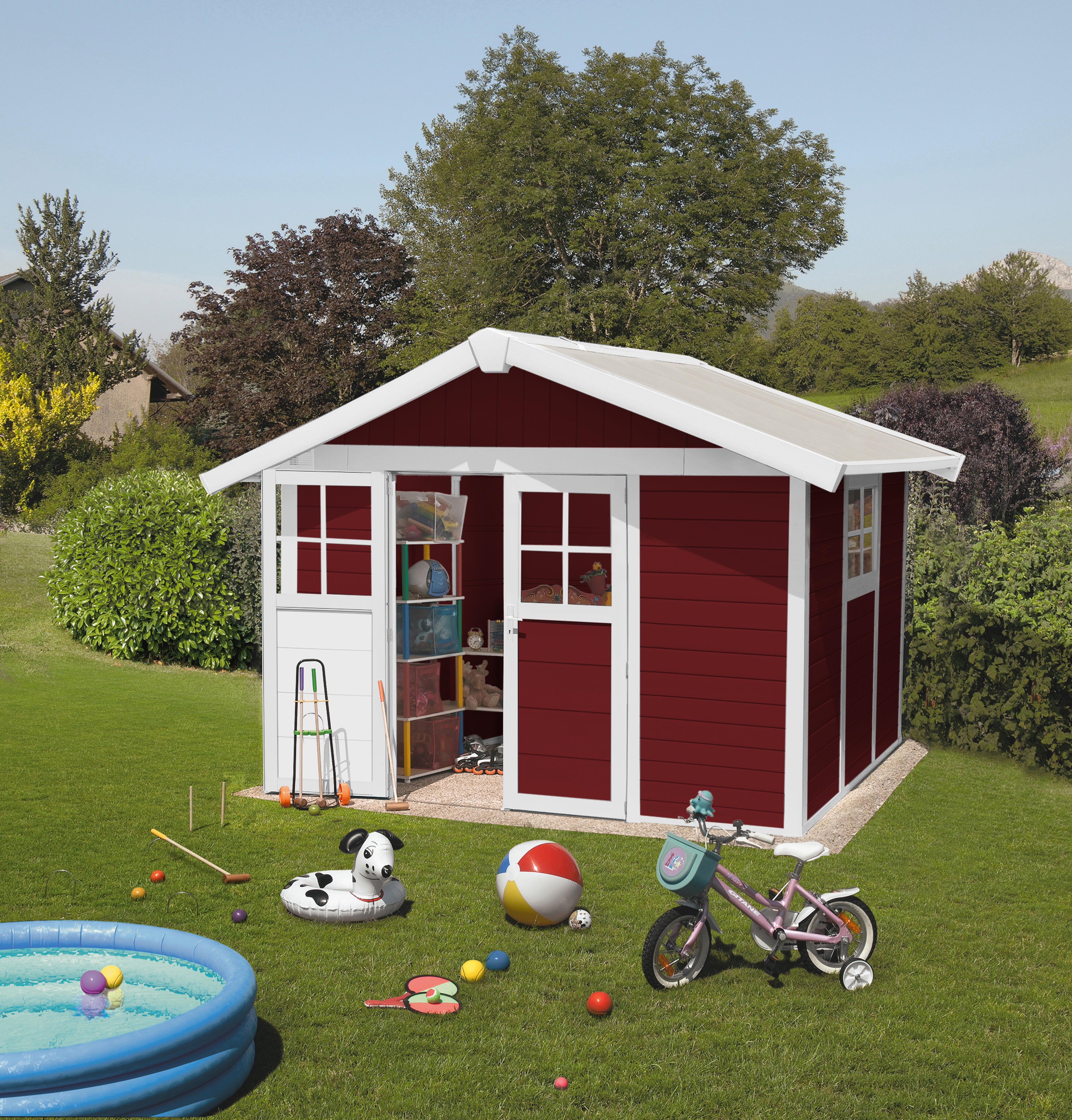 Caseta de resina deco rojo de 72x180x80 cm y 7.53 m2