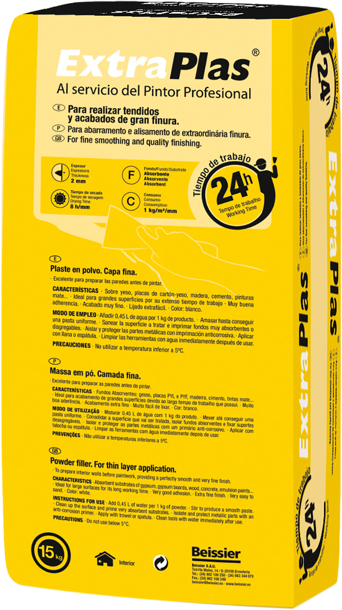 Extraplas amarillo 24h capa fina en polvo 15kg lm