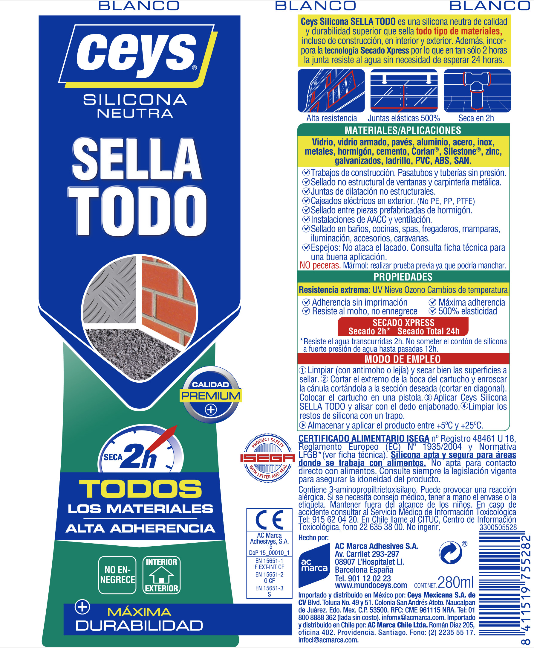 Silicone neutro multiuso 280 ml branco veda tudo Ceys - 3