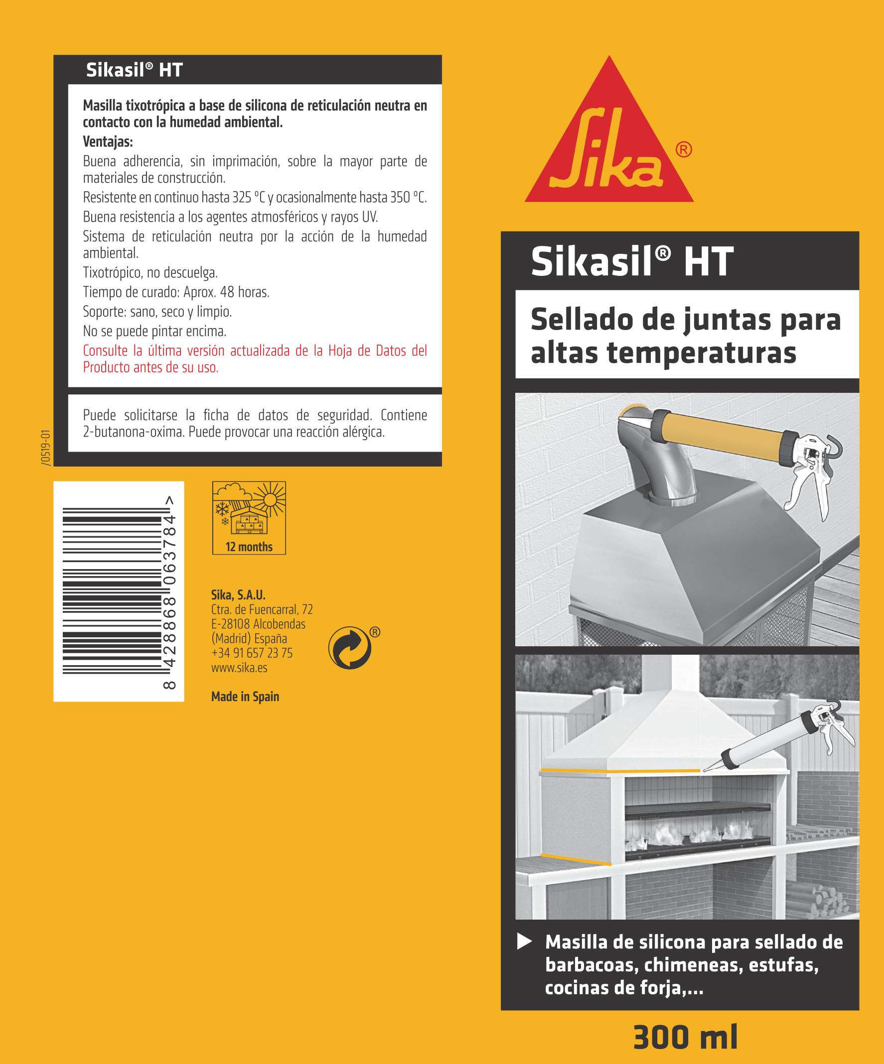 Silicona para altas temperaturas SIKASIL HT de 300 cm³ - 2