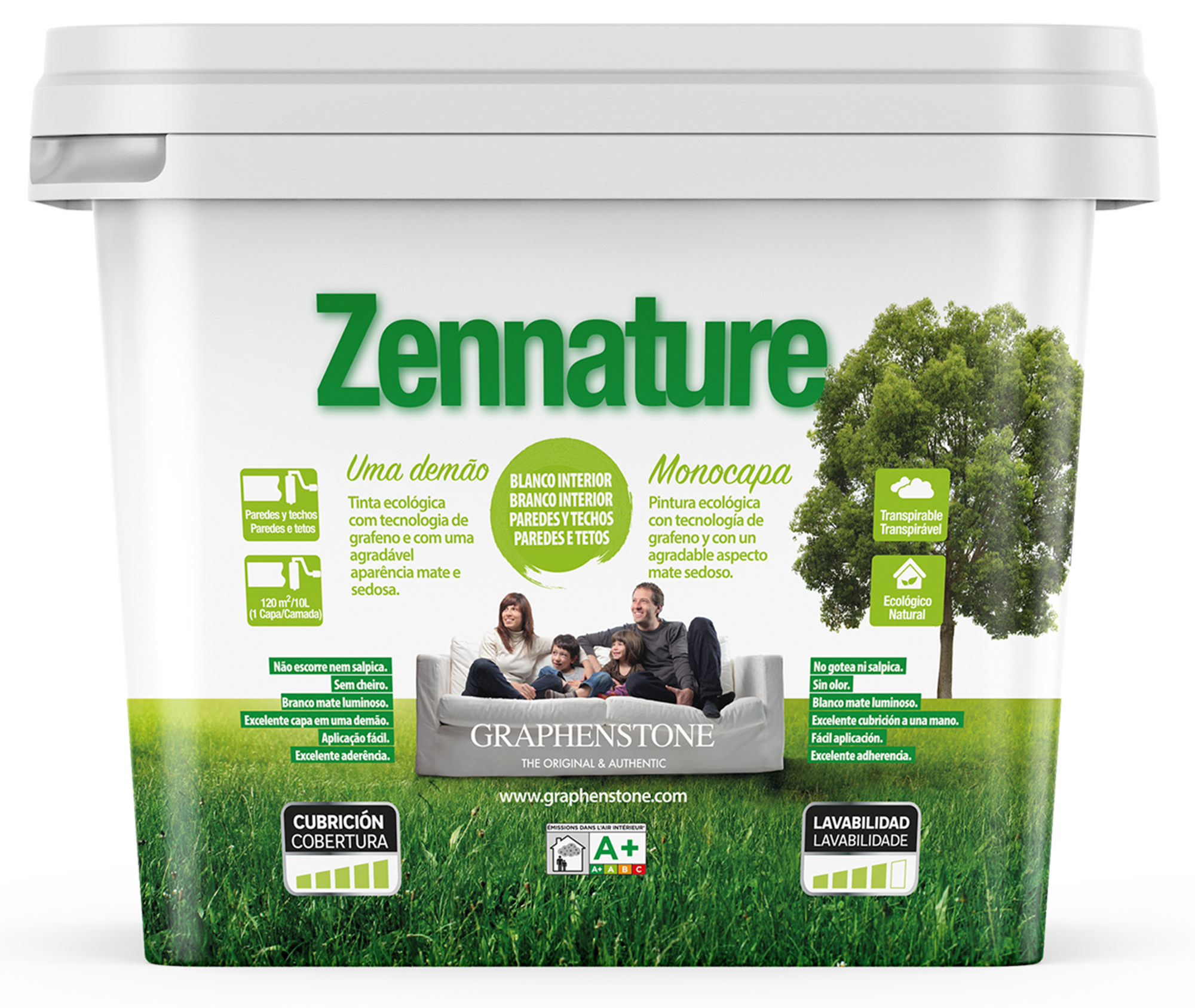 Pintura de interior zennature monocapa graphenstone color blanco mate 4l para paredes y techos