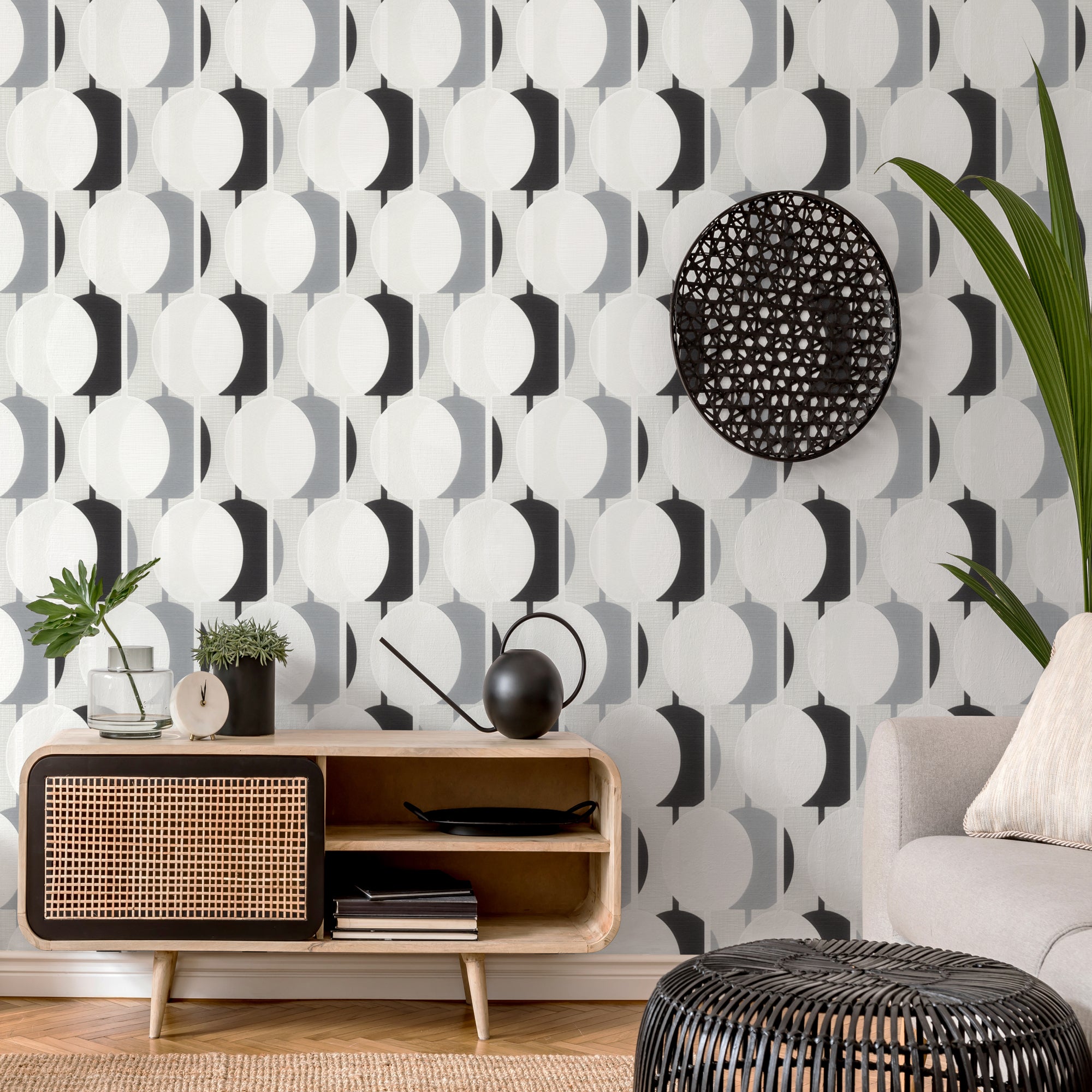Papel pintado vinilo geométrico círculos 8029 gris