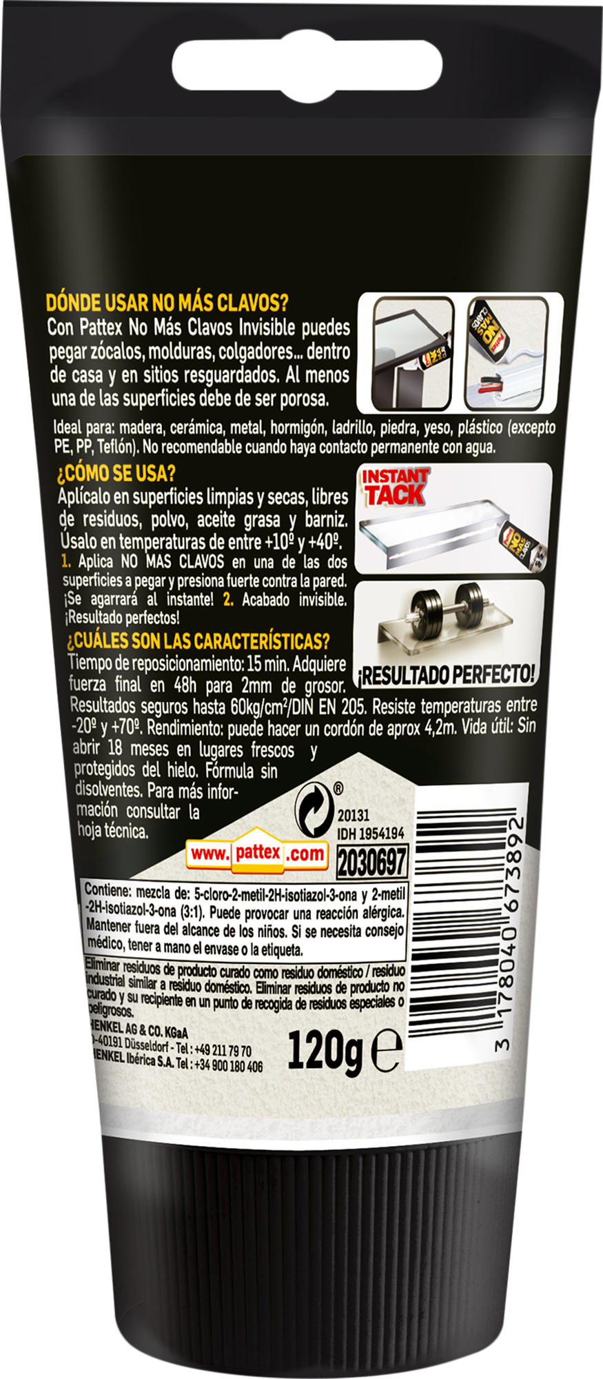 Adhesivo de montaje PATTEX No Más Clavos Invisible 120 gr transparente, resiste a las heladas. Para fijar un material a una superficie. - 4