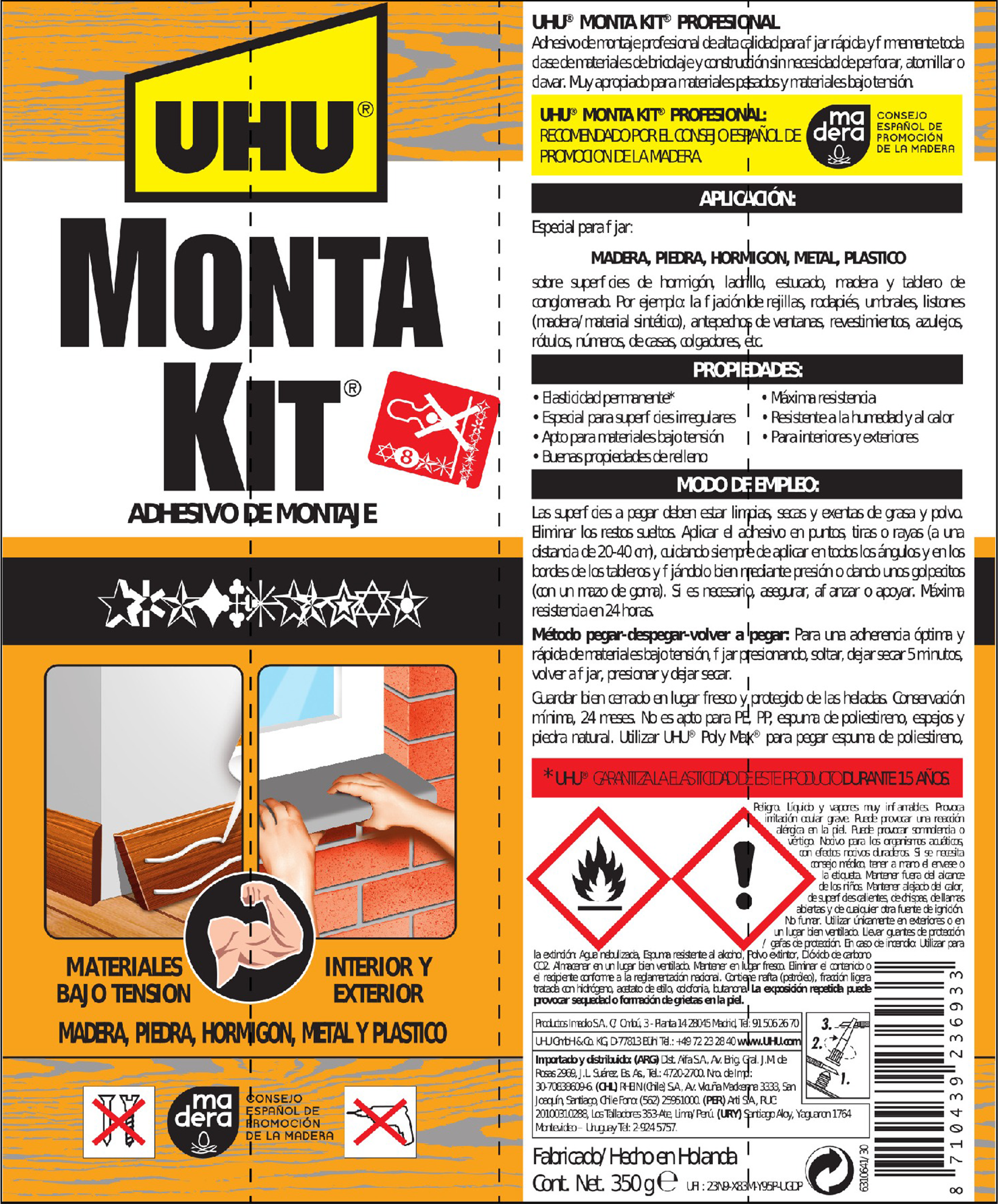 Pack de 2 adhesivos de montaje UHU Montakit profesional 290 ml beige para madera, aplicación con pistola, resistente al calor. Para fijar un material a una superficie. - 5