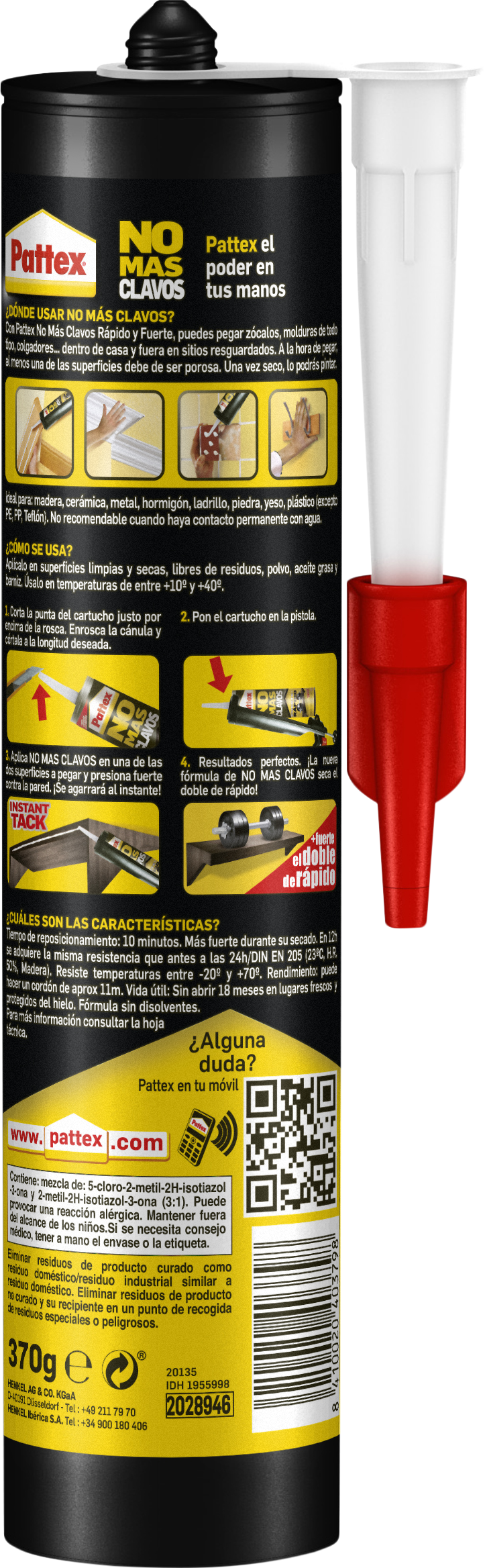 Adhesivo montaje PATTEX No Más Clavos 370 gr transparente para aluminio, madera, metal, aplicación con pistola, resiste a las heladas. Para fijar un material a una superficie. - 5