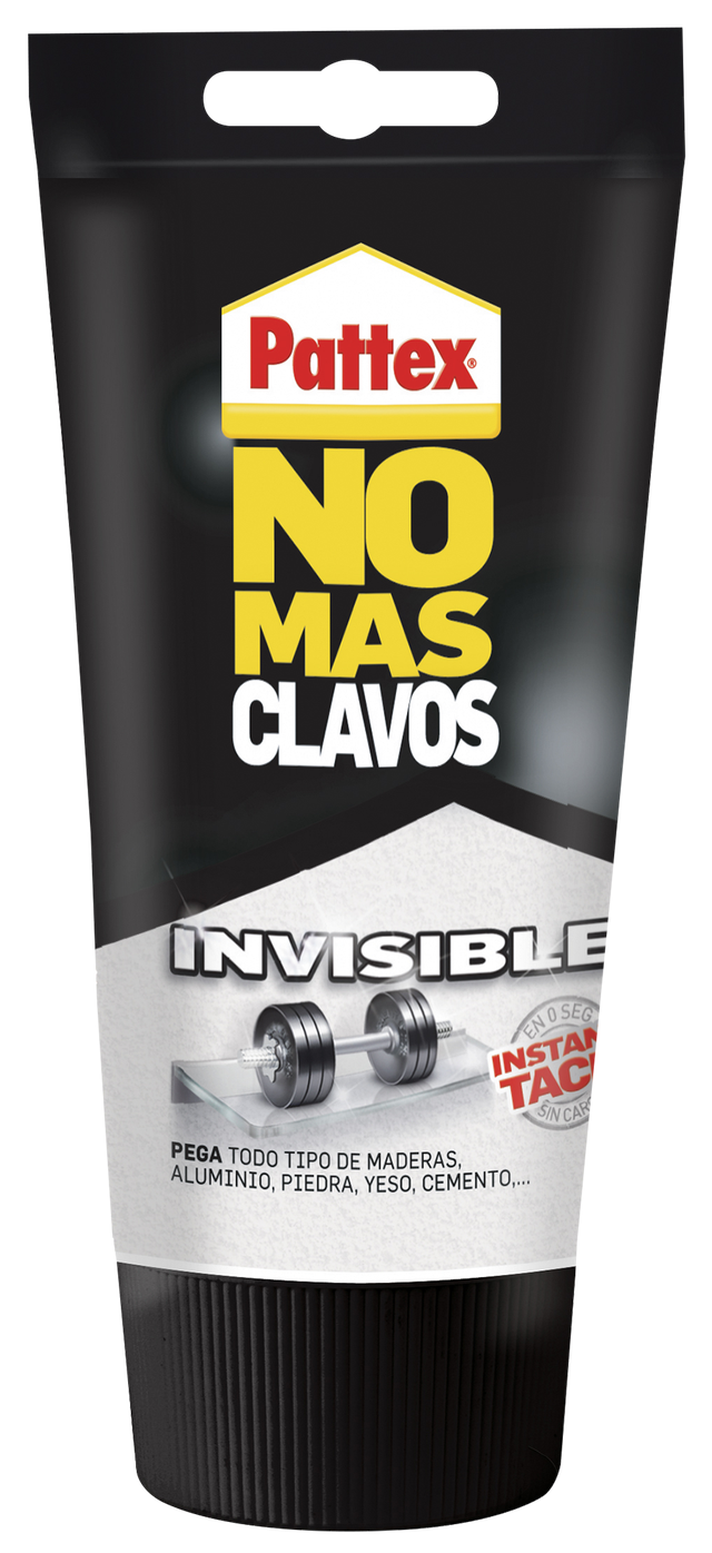 Adhesivo de montaje PATTEX No Más Clavos Invisible 120 gr transparente, resiste a las heladas. Para fijar un material a una superficie.