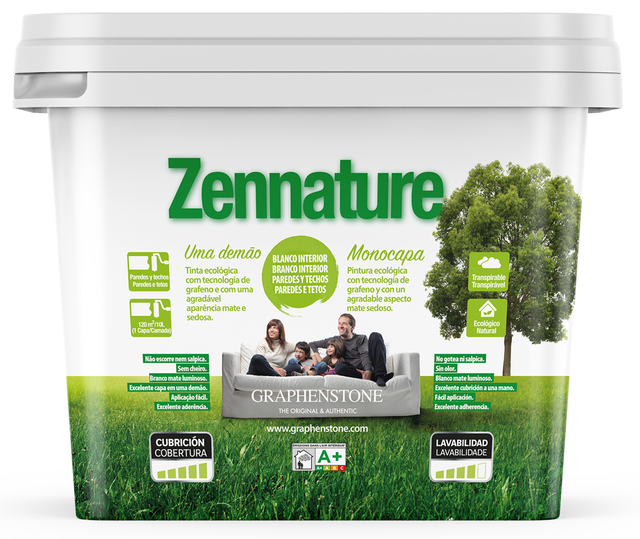 Pintura de interior Zennature Monocapa GRAPHENSTONE color blanco mate 10L para paredes y techos