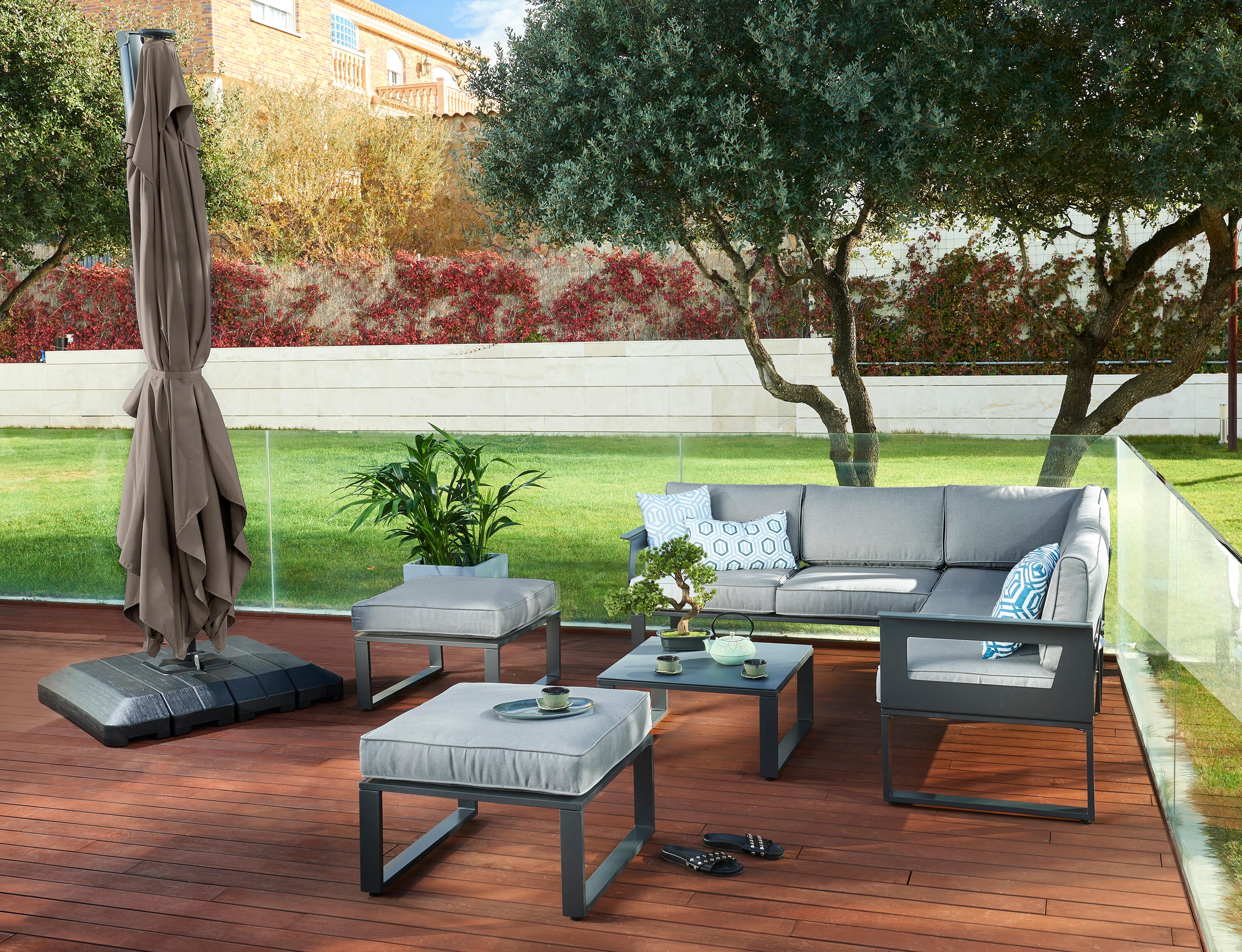 Ombrellone a palo laterale grigio Sonora NATERIAL con telo rettangolare tortora L 282 x P 391 x H 274 cm - 3