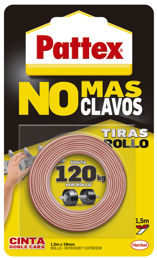 Cinta adhesiva doble cara No Más Clavos PATTEX 19 mm x 1.5 m blanco
