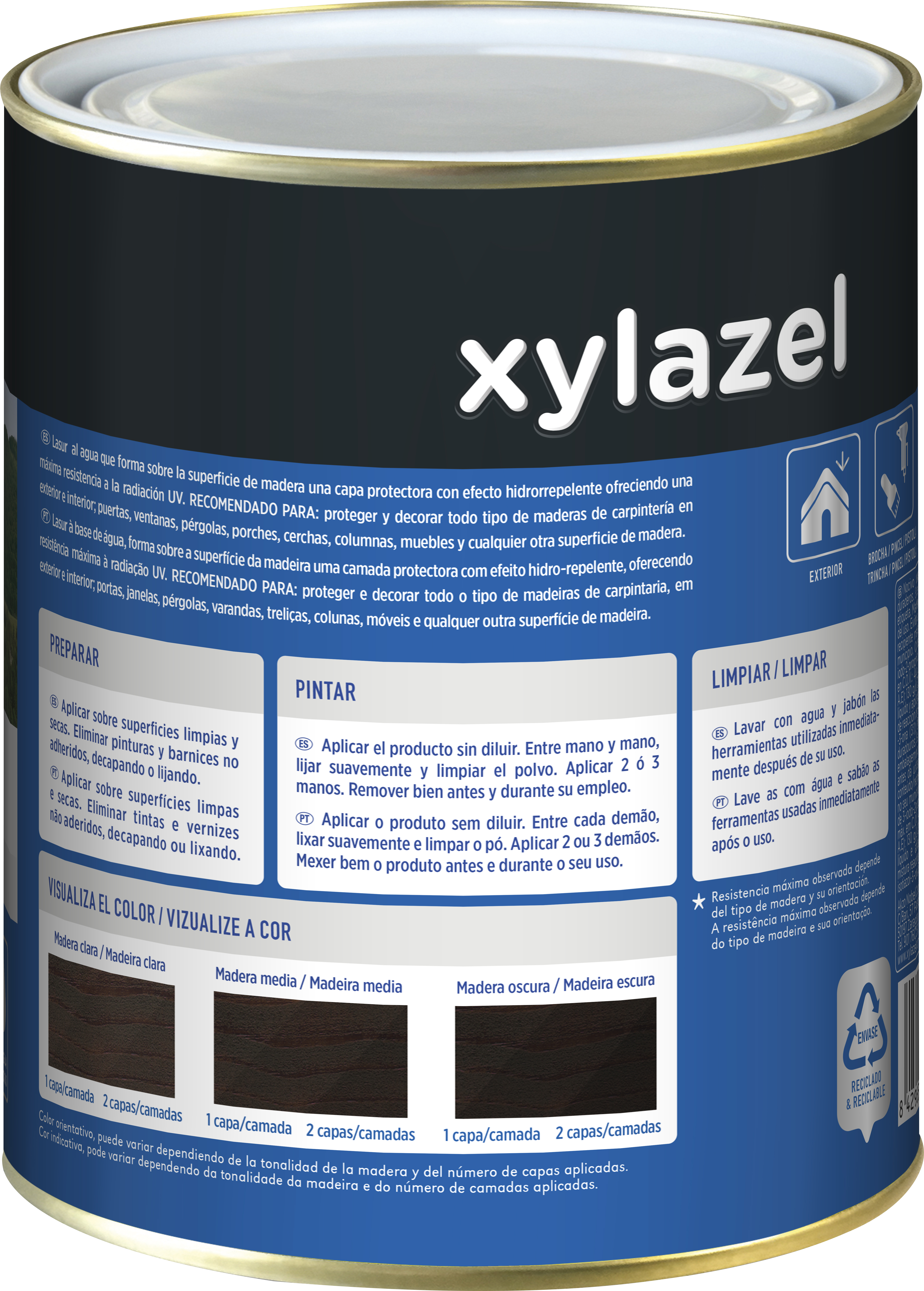 Protector madera exterior color wengue para caseta de jardín, ventana, puerta, valla, persiana XYLAZEL mate 750 ml base agua - 7