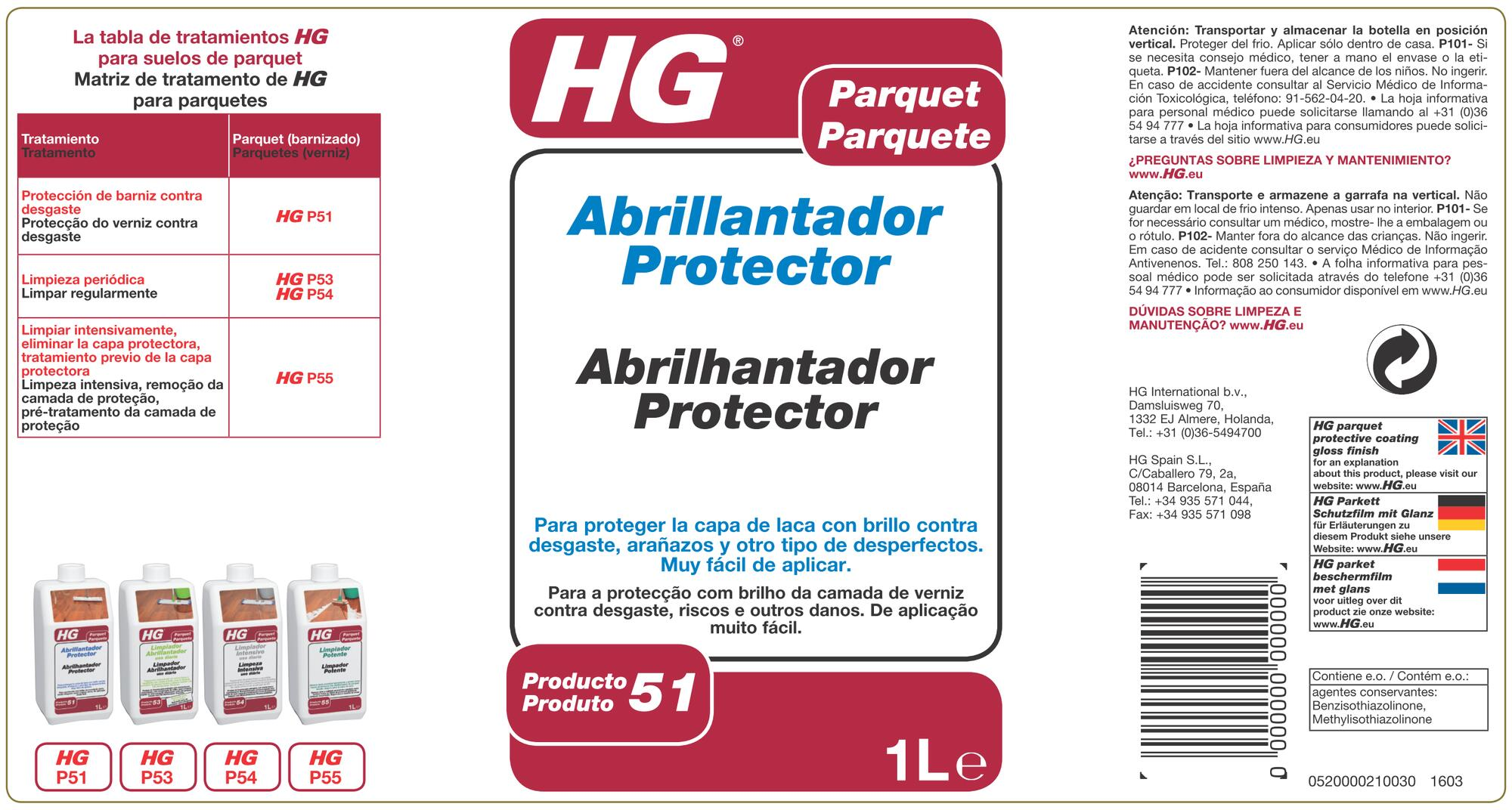 Protetor pavimento madeira parquet 1 L HG - 5