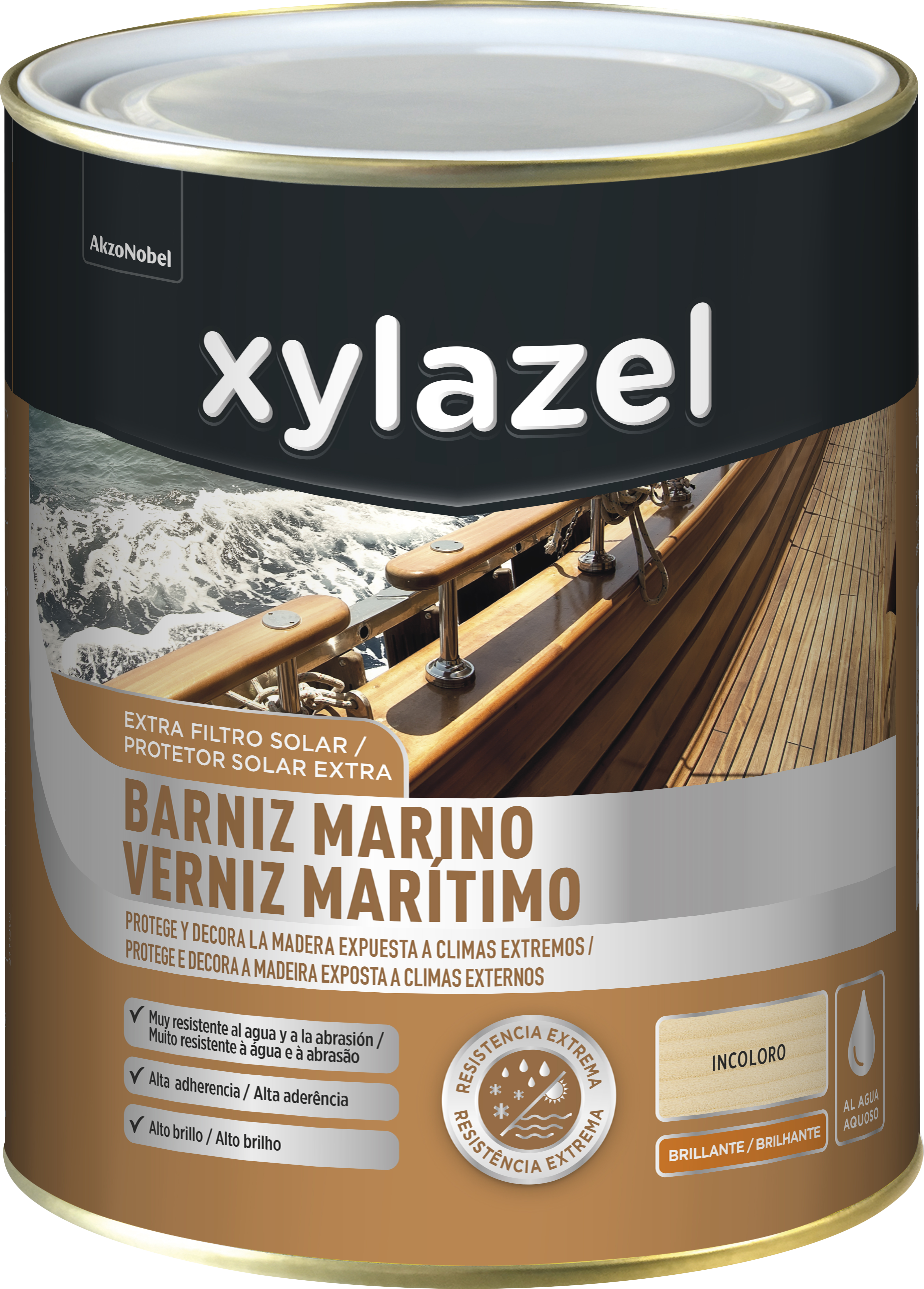 Barniz de madera de exterior color incoloro para barco xylazel brillante 750 ml base agua
