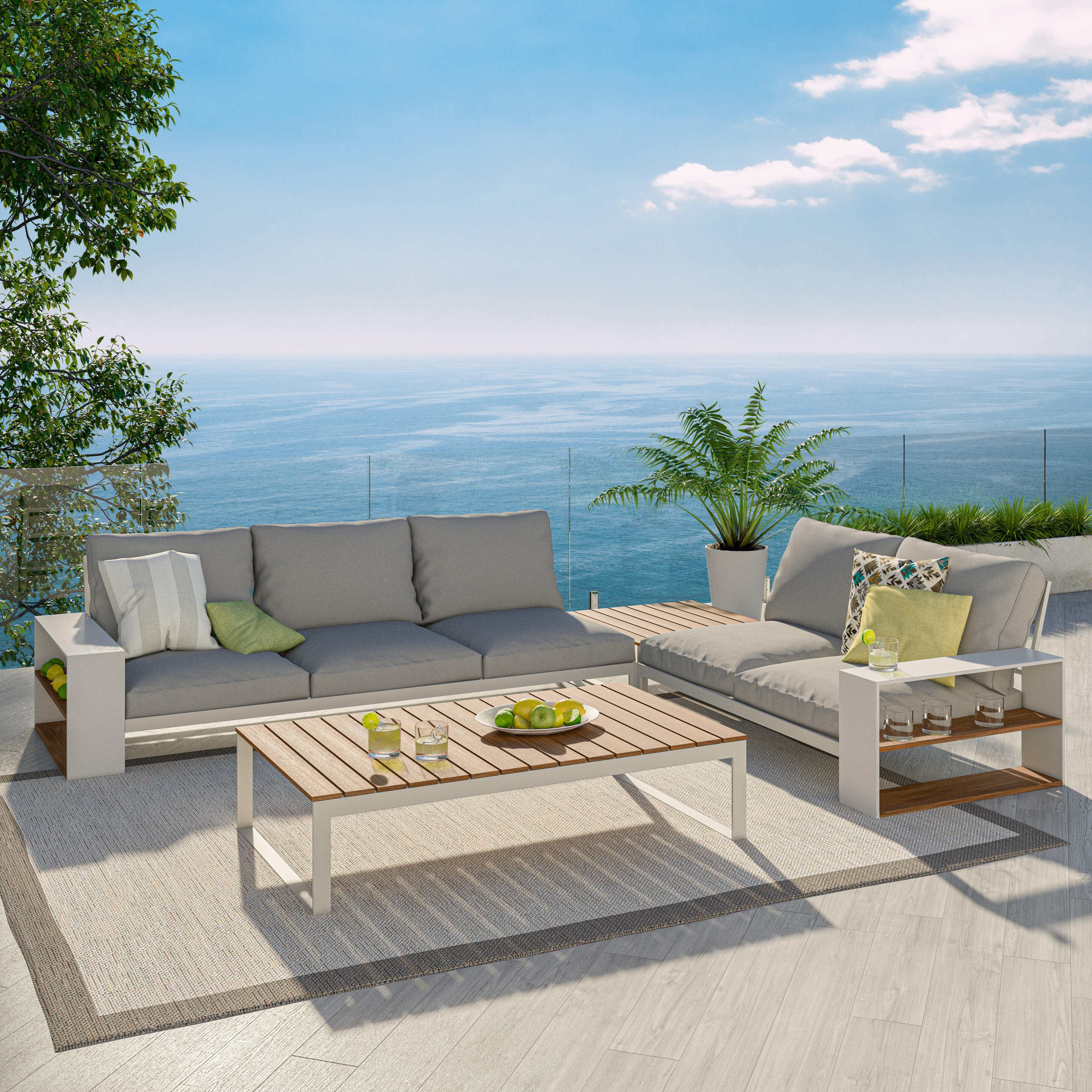 Conjunto de muebles de porche surrey de aluminio y teca para 5 comensales