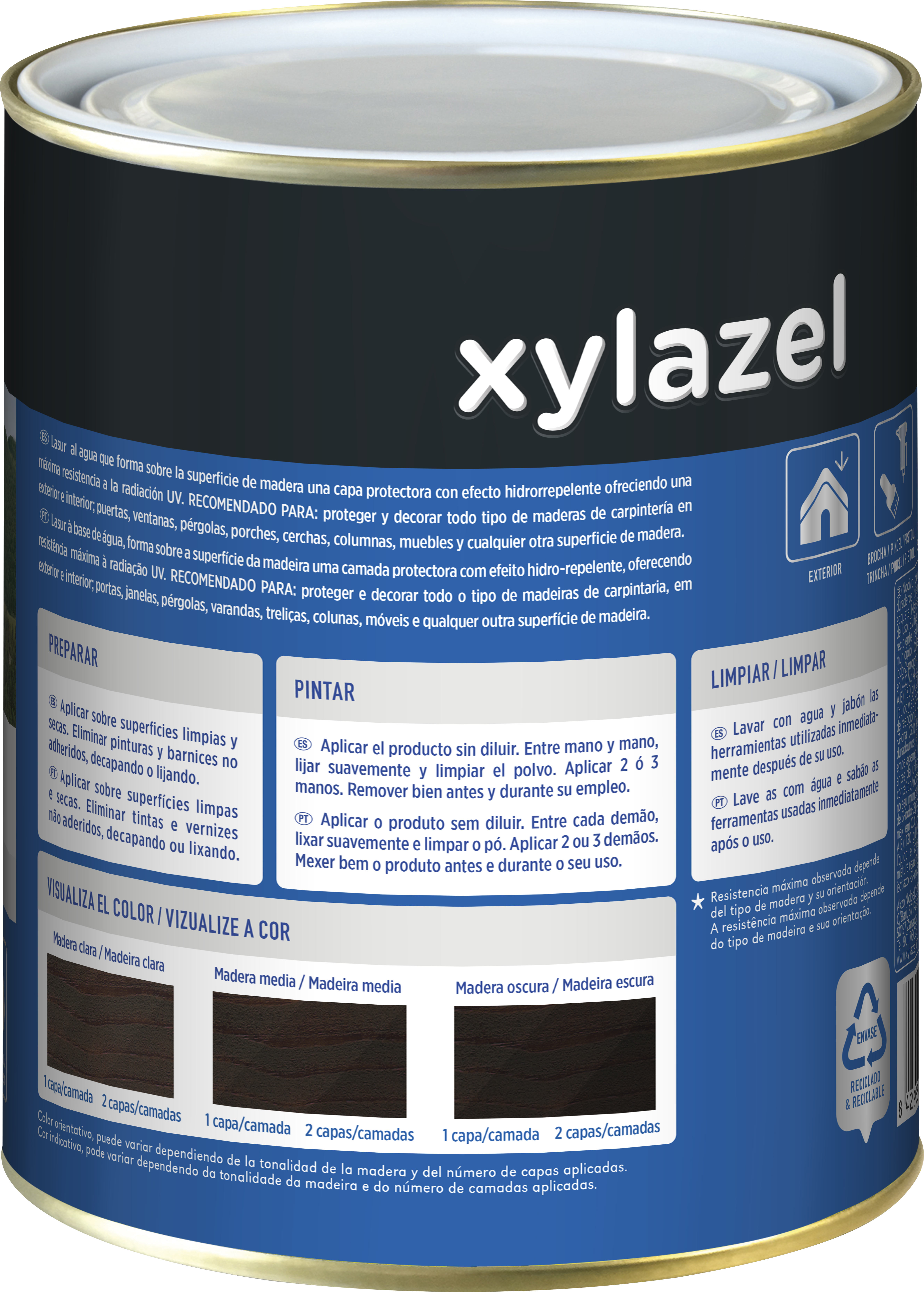 Protector madera exterior color wengue para caseta de jardín, ventana, puerta, valla, persiana XYLAZEL mate 2.5L base agua - 6