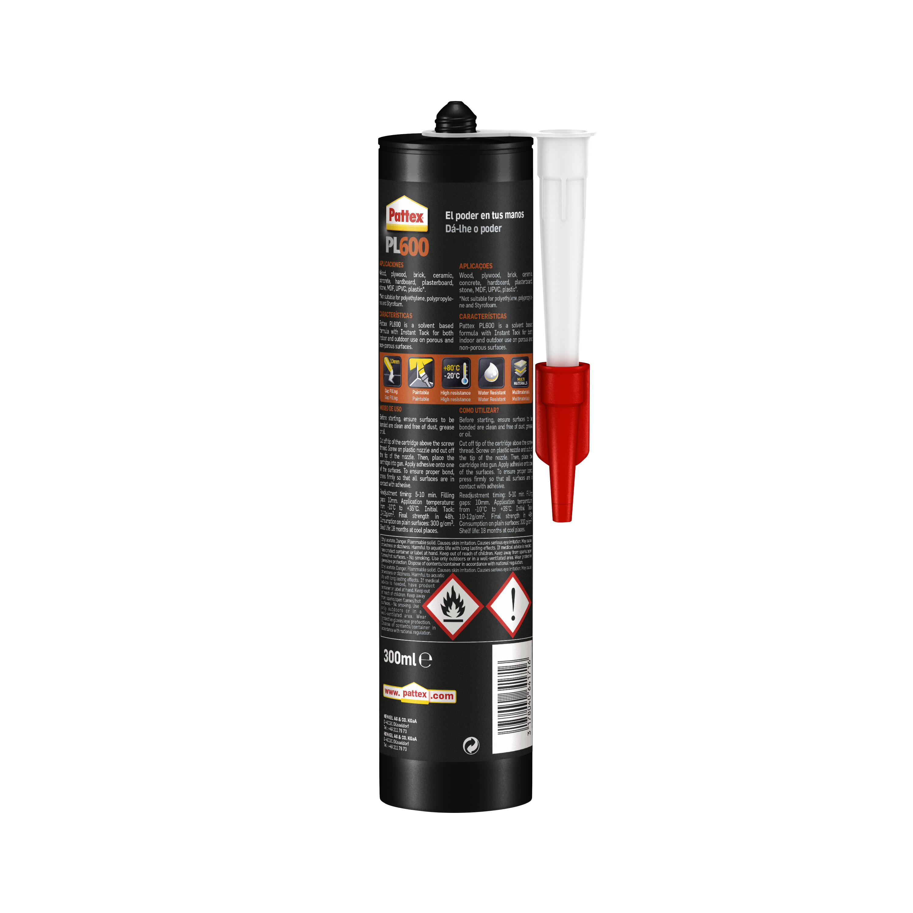 Adhesivo de montaje PATTEX NMC 600 Montafix 300 ml beige para madera, hormigón, aplicación con pistola, resiste a las heladas. Para fijar un material a una superficie. - 4