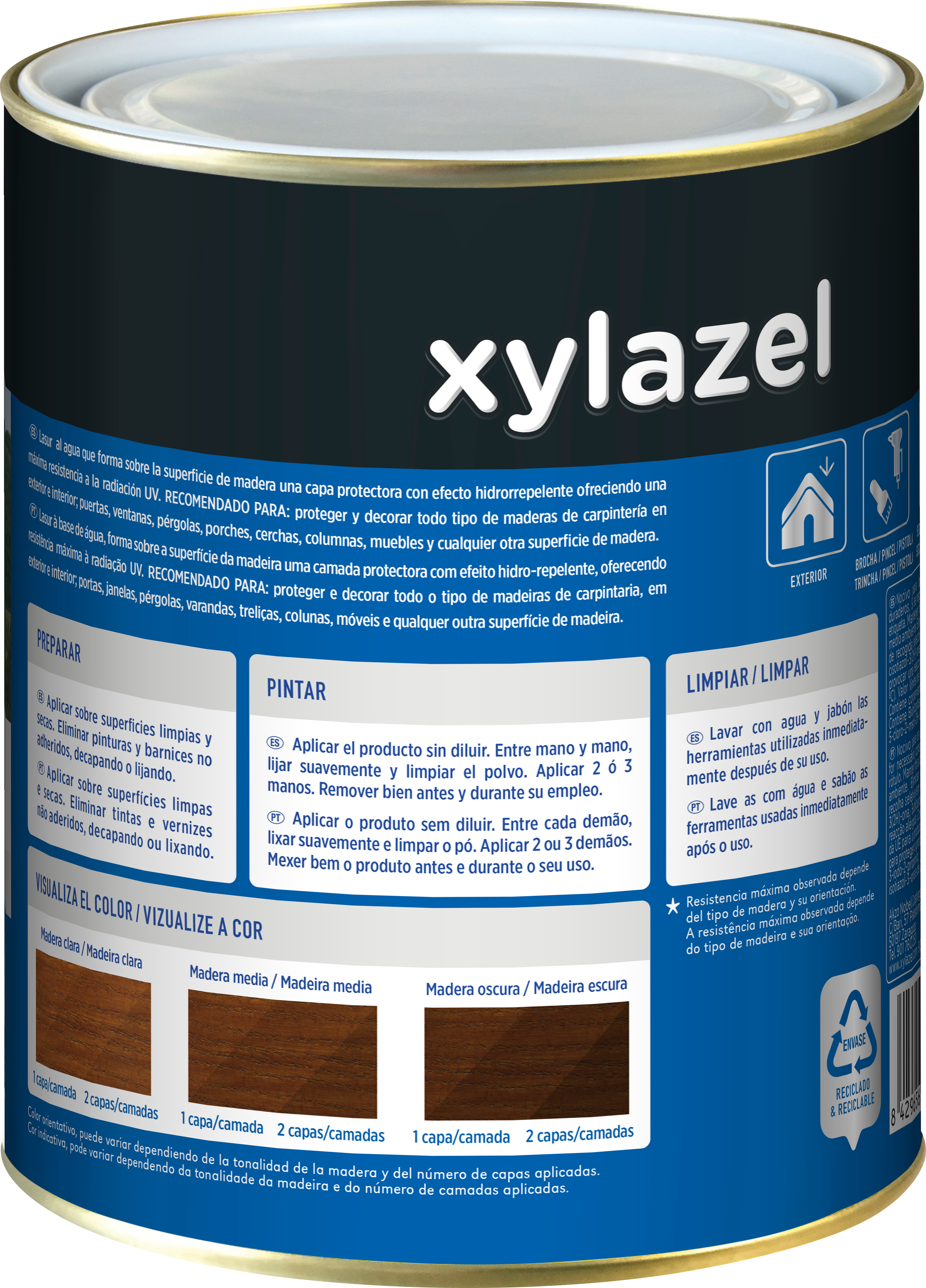 Protector madera exterior color nogal para caseta de jardín, ventana, puerta, mobiliario, valla, persiana XYLAZEL satinado 2.5L base agua - 6