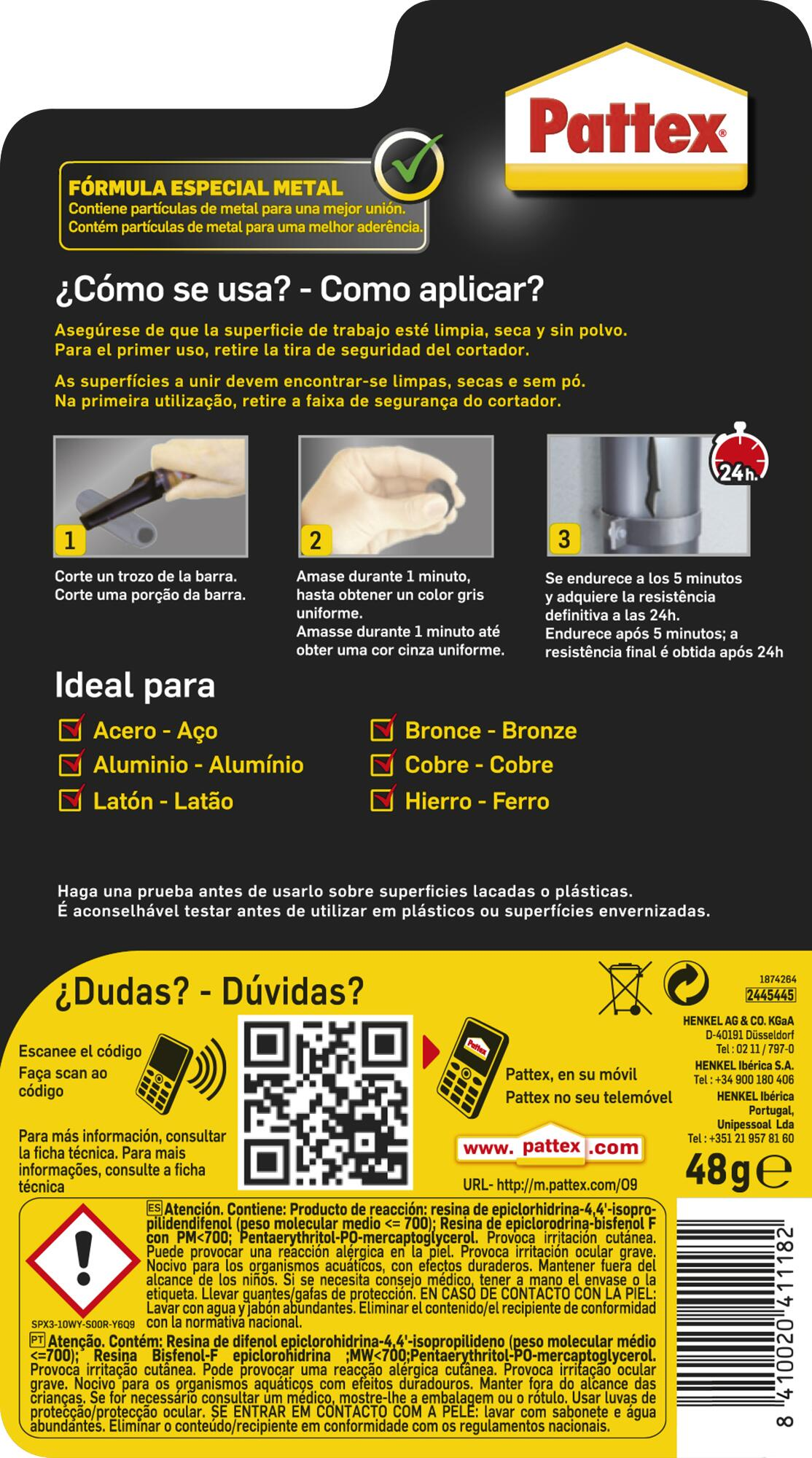 Masilla de reconstrucción PATTEX Arreglatodo 48 gr gris para aluminio, bi -componente para mezclar. Para pegar y reparar un material roto. - 4