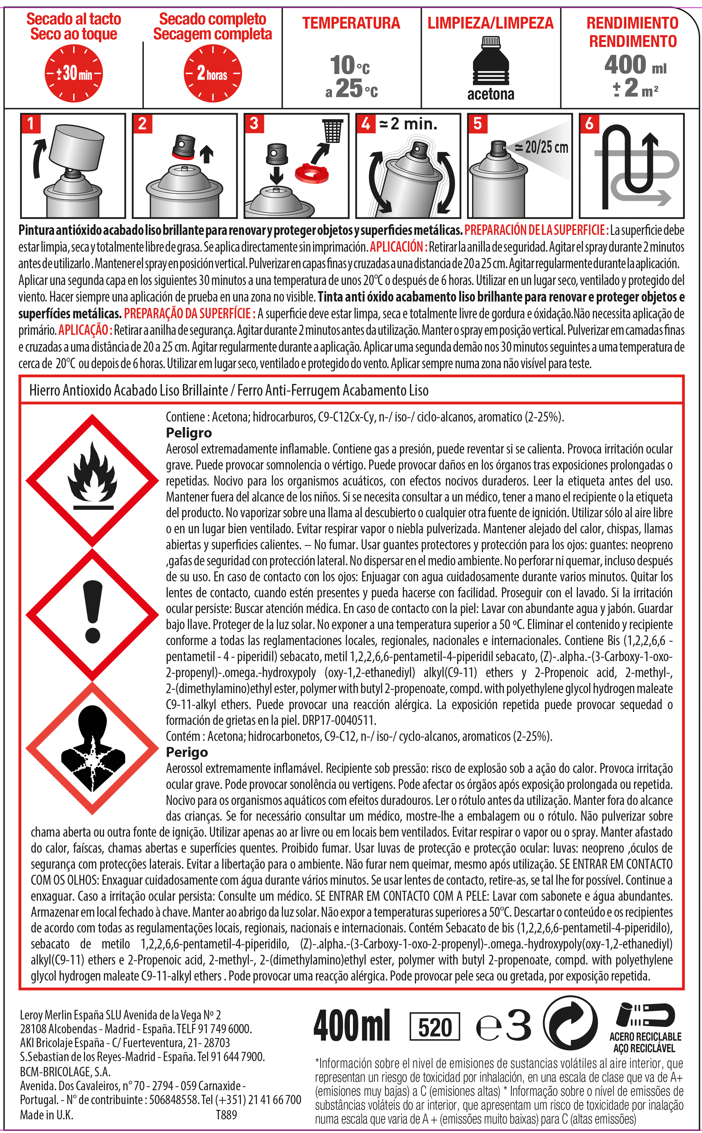 Spray antioxidante negro brillo LUXENS de 0,4L - 3