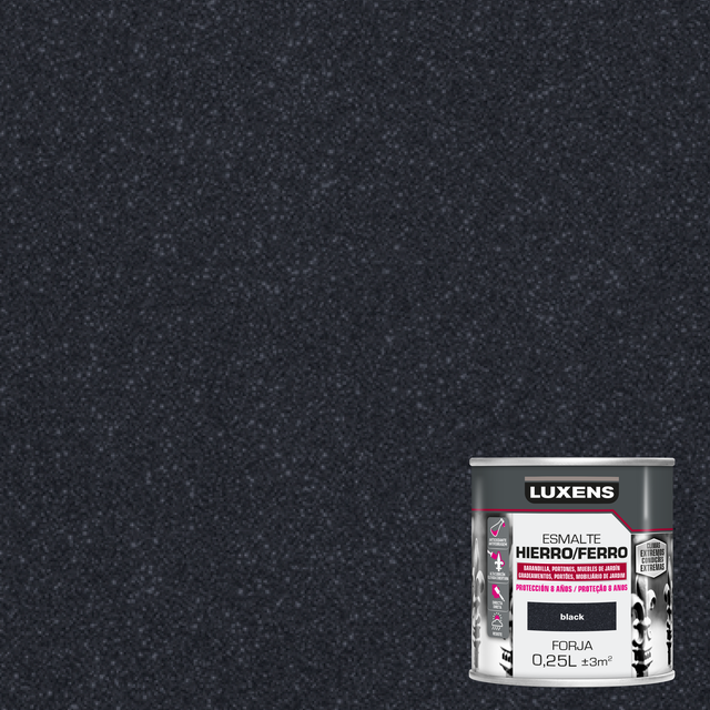 Pintura exterior color black 1 para hierro, valla LUXENS brillante 250ml al disolvente antigoteo