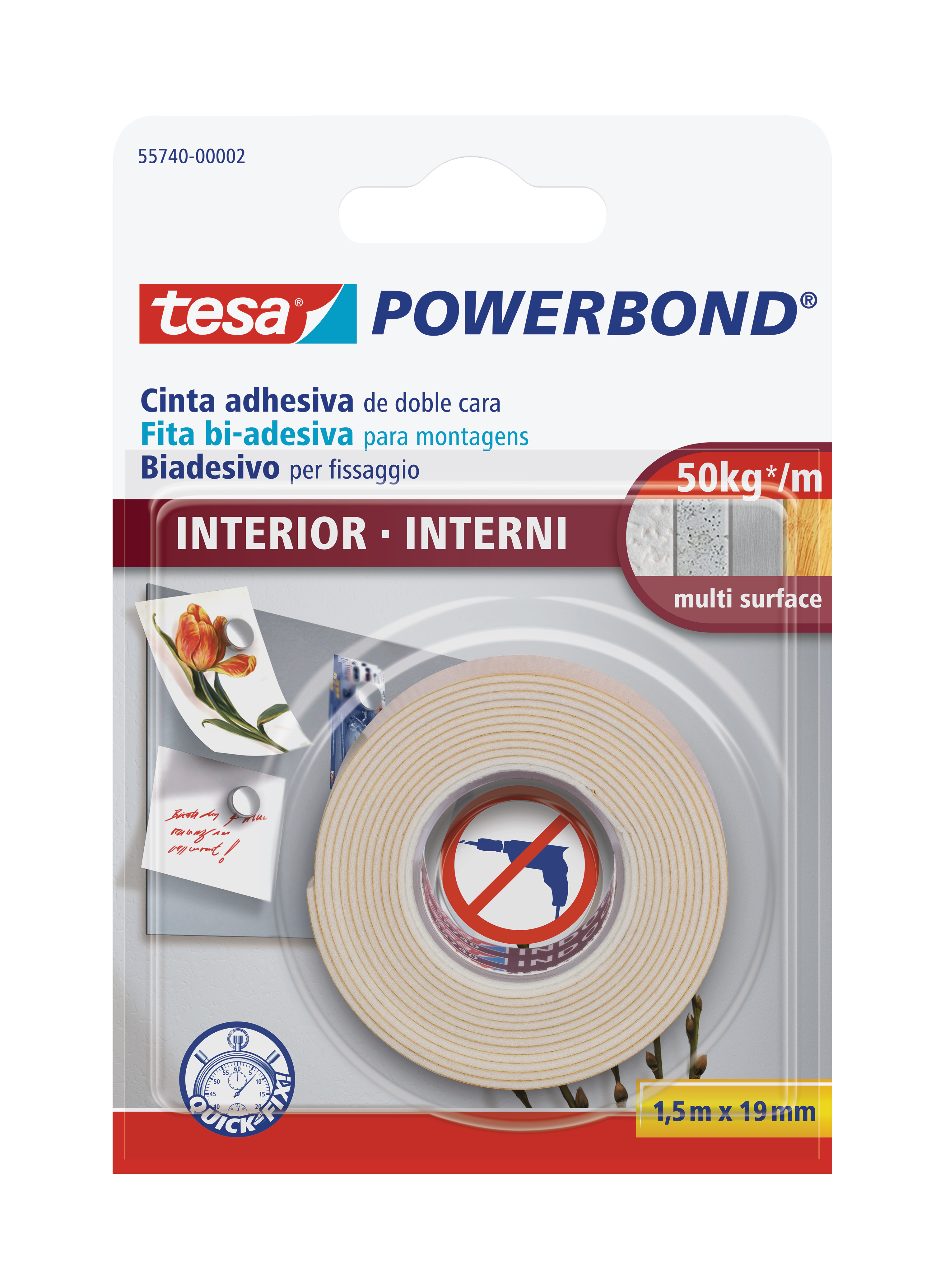 Fita adesiva dupla face fixação 1.5mx19mm branco Tesa - 5